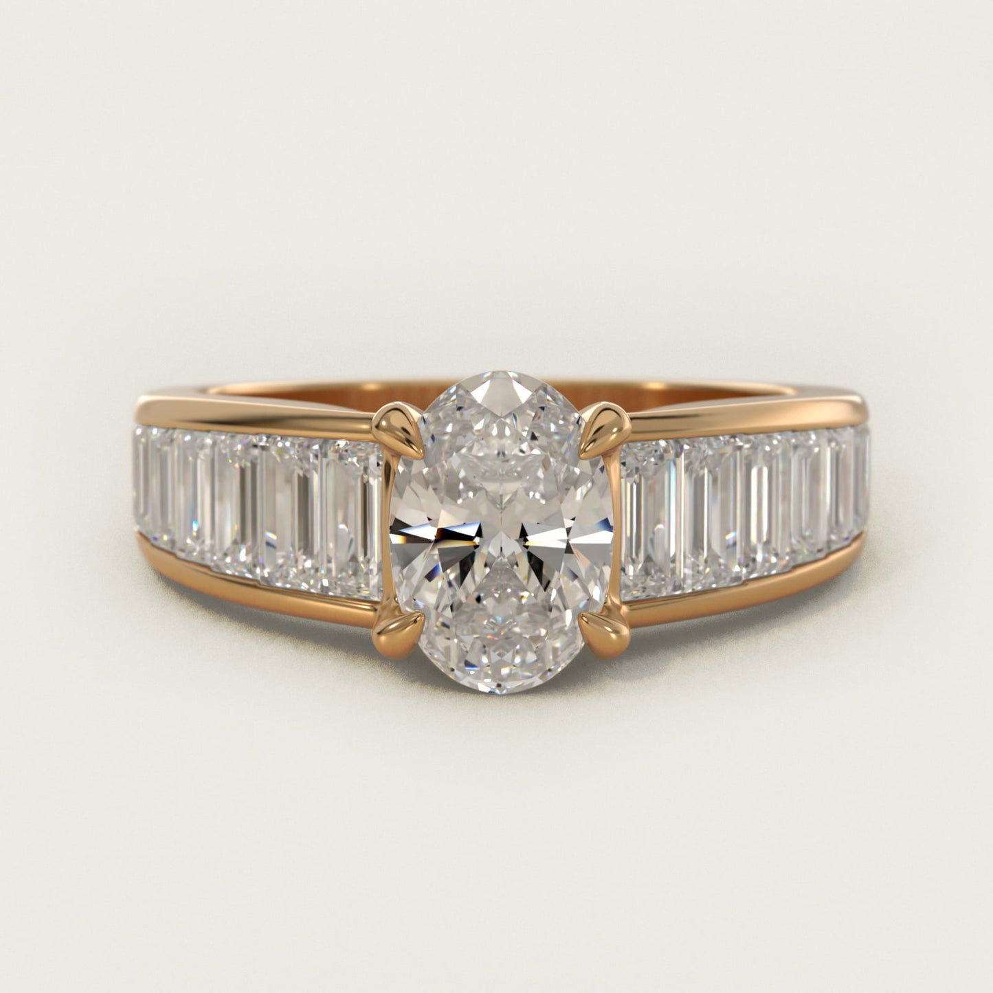 Baguette Channel Diamond Engagement Ring in 18k Yellow Gold - Oval Center