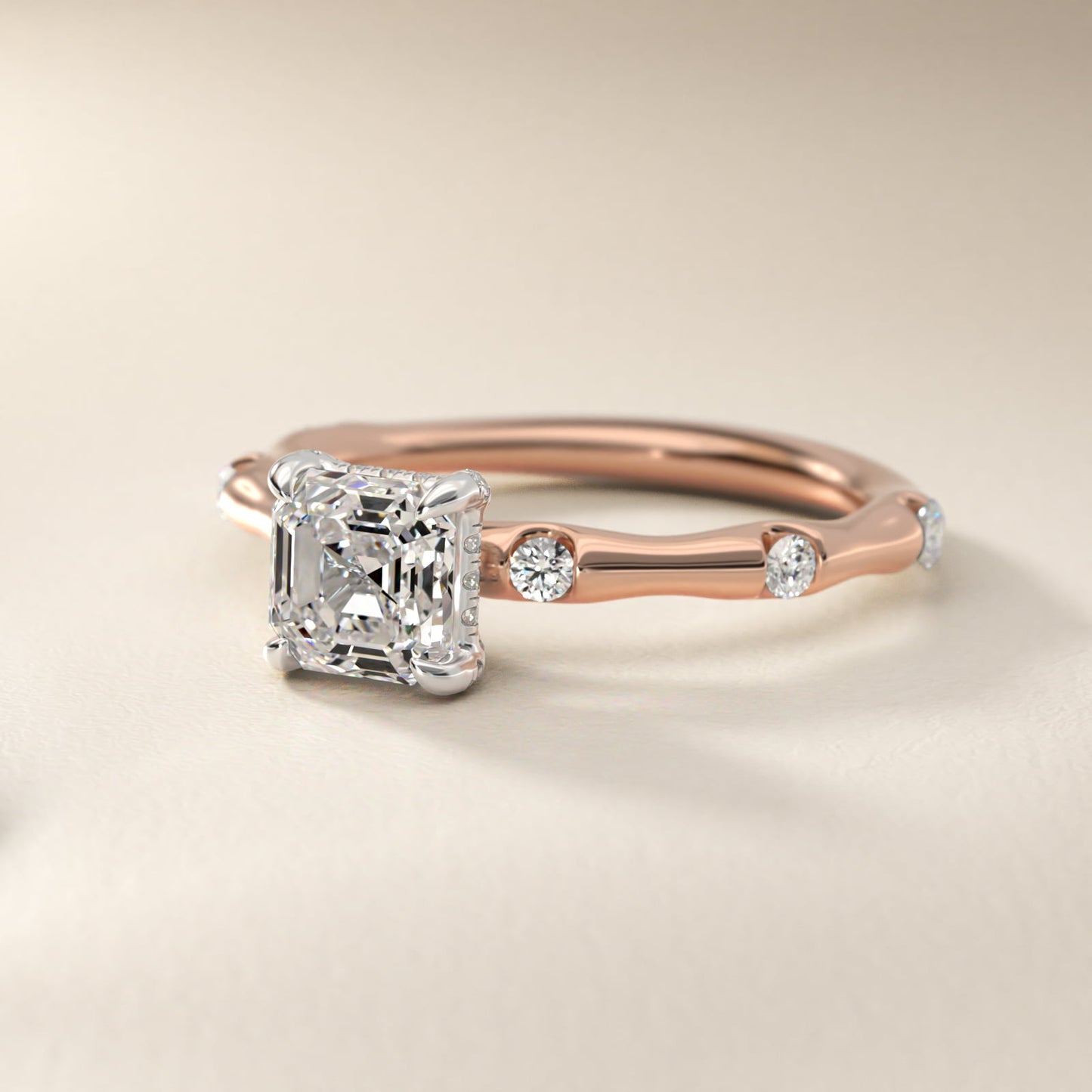 Bamboo Hidden Halo Side Stone Diamond Engagement Ring With Halo In 14K Rose Gold By James Allen - Asscher Center