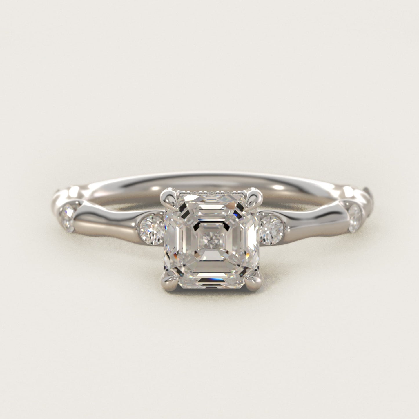 Bamboo Hidden Halo Side Stone Diamond Engagement Ring With Halo In 14K White Gold By James Allen - Asscher Center