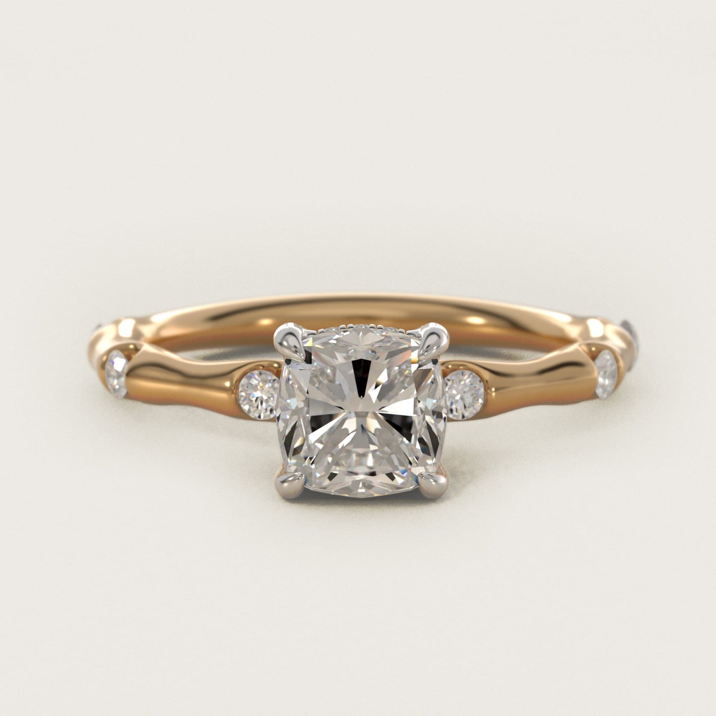 Bamboo Hidden Halo Side Stone Diamond Engagement Ring With Halo In 18k Yellow Gold By James Allen - Cushion Center