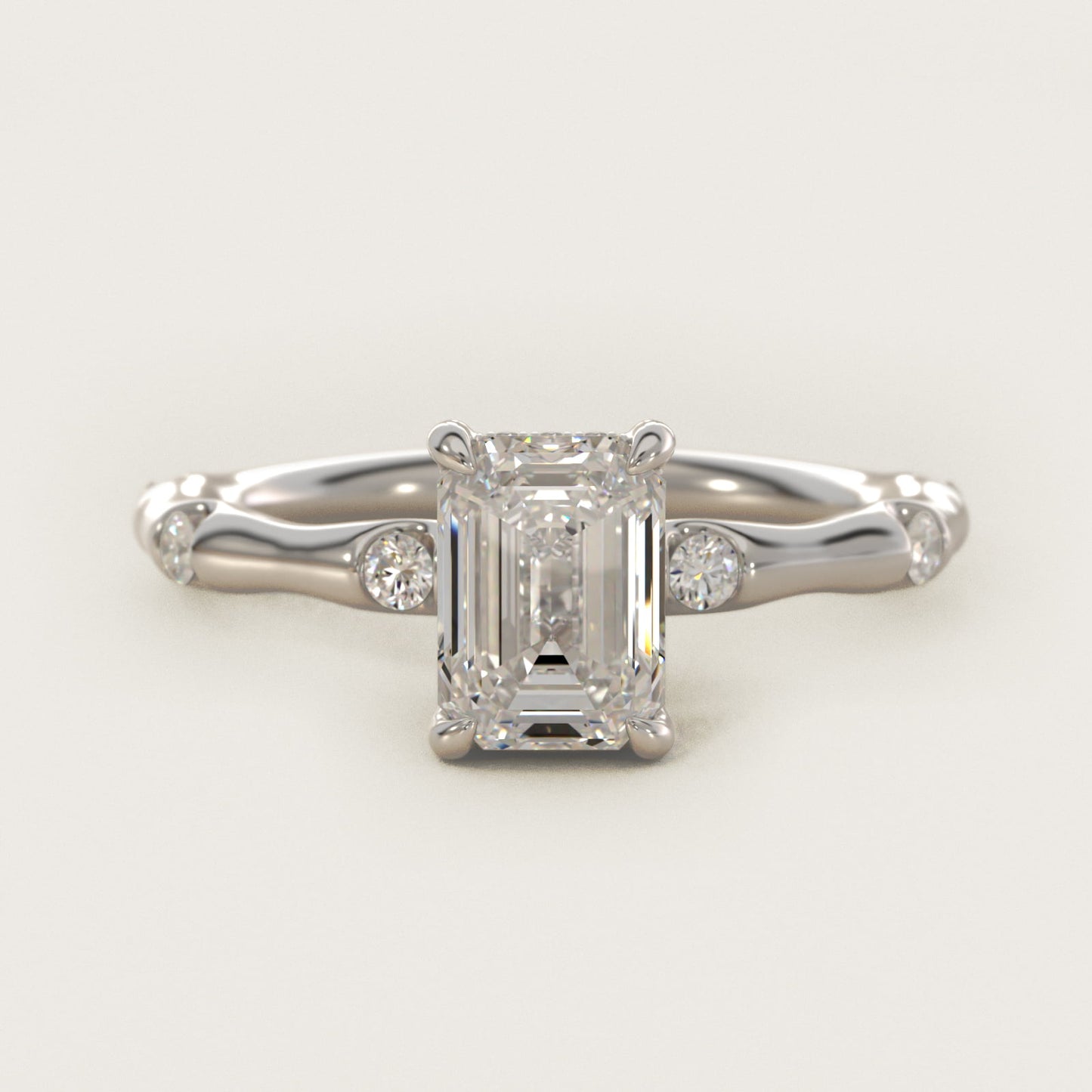 Bamboo Hidden Halo Side Stone Diamond Engagement Ring With Halo In 18k White Gold By James Allen - Emerald Center