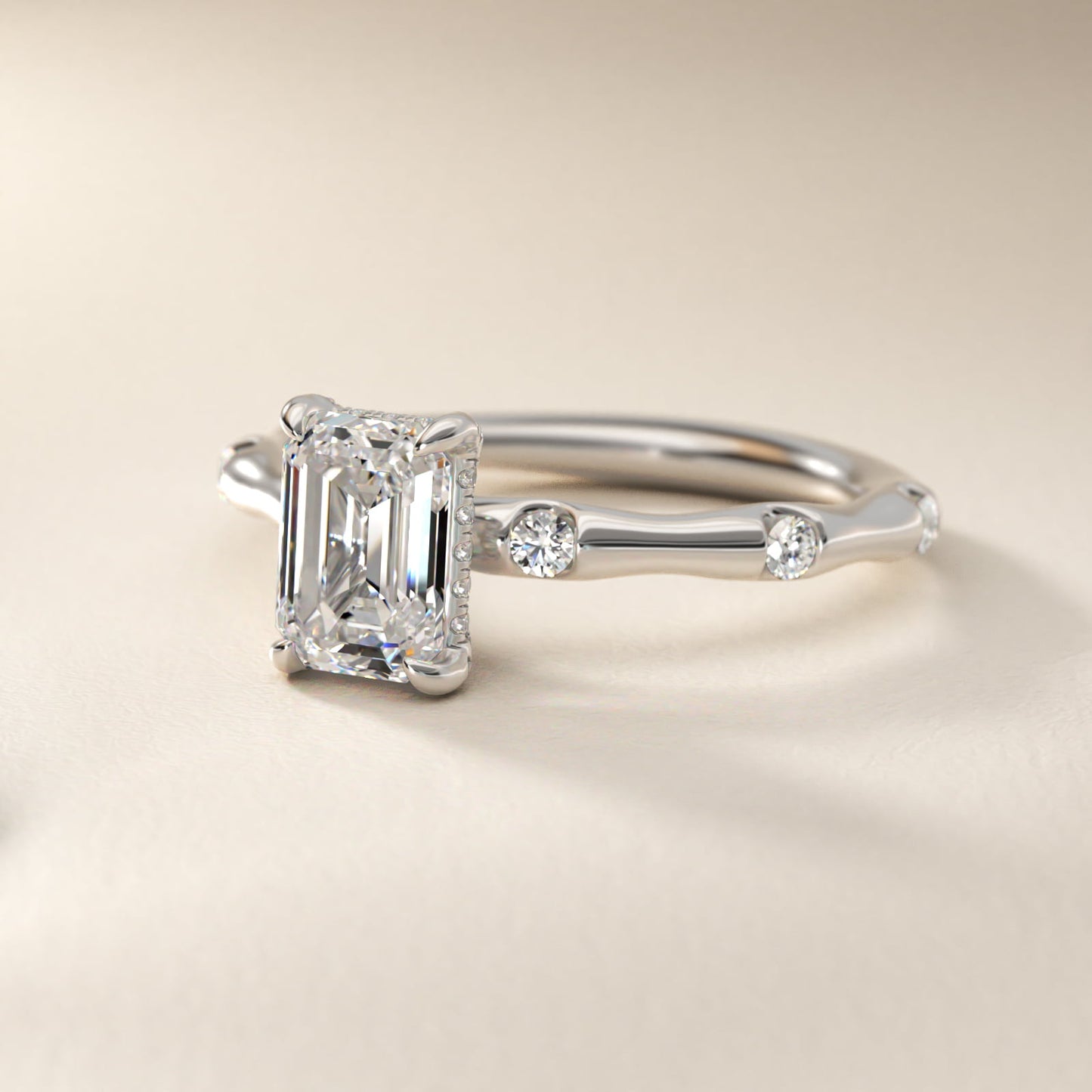 Bamboo Hidden Halo Side Stone Diamond Engagement Ring With Halo In Platinum By James Allen - Emerald Center