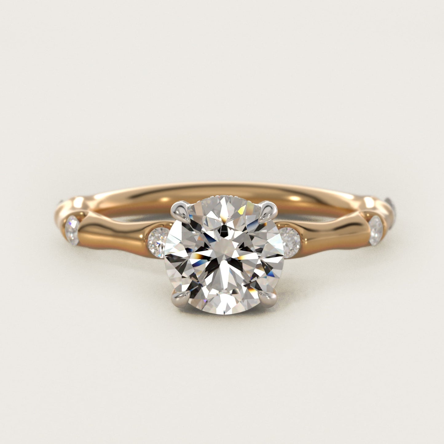 Bamboo Hidden Halo Side Stone Diamond Engagement Ring With Halo In 14K Yellow Gold By James Allen - Round Center