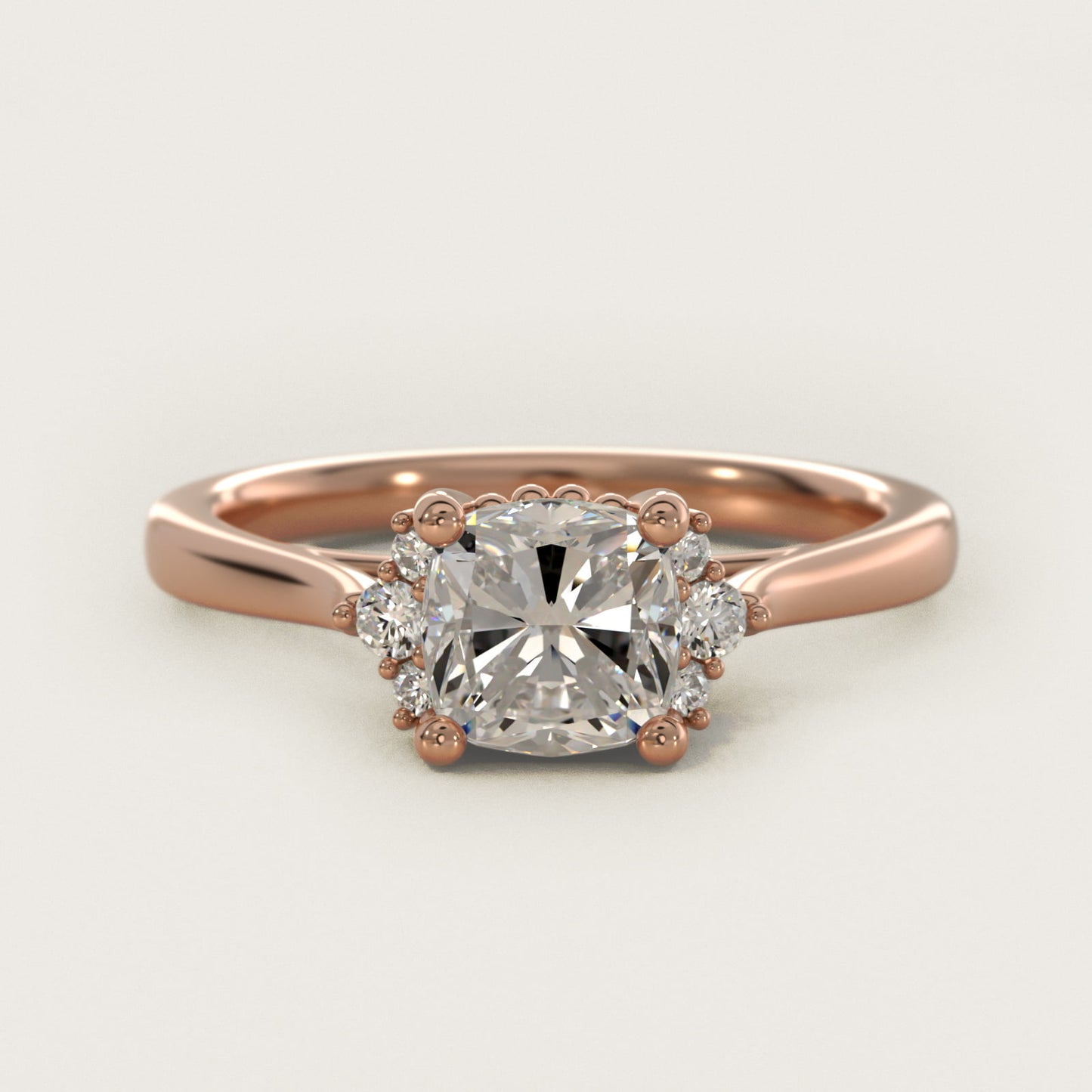 Bead Accent Pav? Trio Side Stone Diamond Engagement Ring In 18k Rose Gold By James Allen - Cushion Center