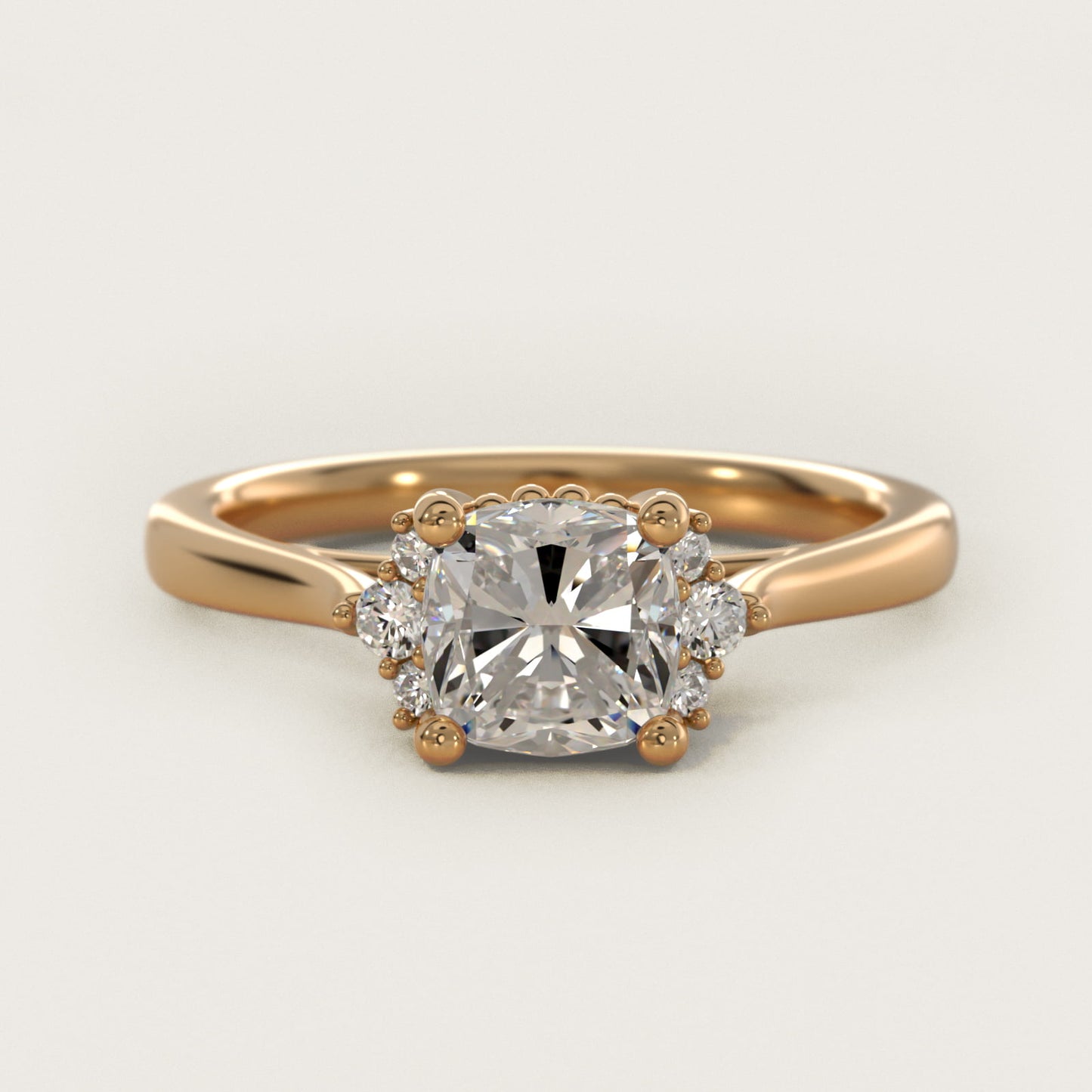 Bead Accent PavŽ Trio Side Stone Diamond Engagement Ring In 14K Yellow Gold By James Allen - Cushion Center