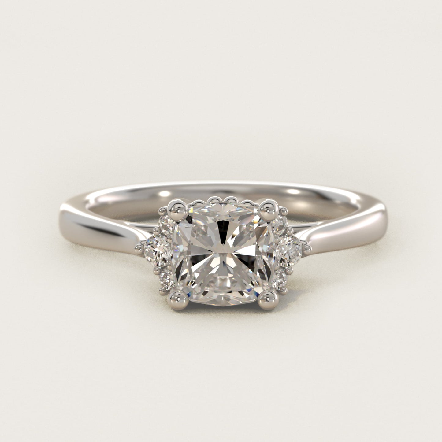 Bead Accent Pav? Trio Side Stone Diamond Engagement Ring In Platinum By James Allen - Cushion Center