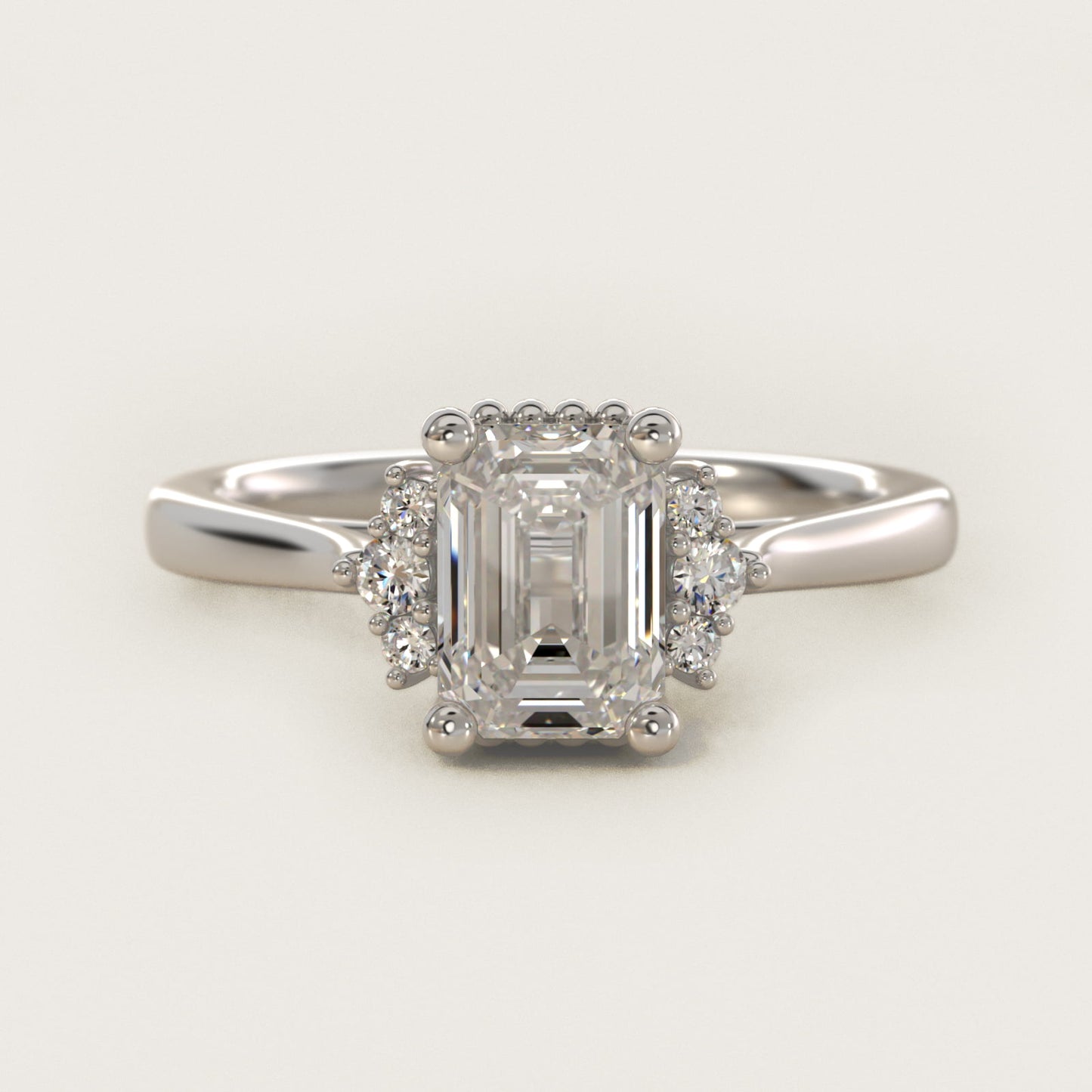 Bead Accent Pav? Trio Side Stone Diamond Engagement Ring In 18k White Gold By James Allen - Emerald Center