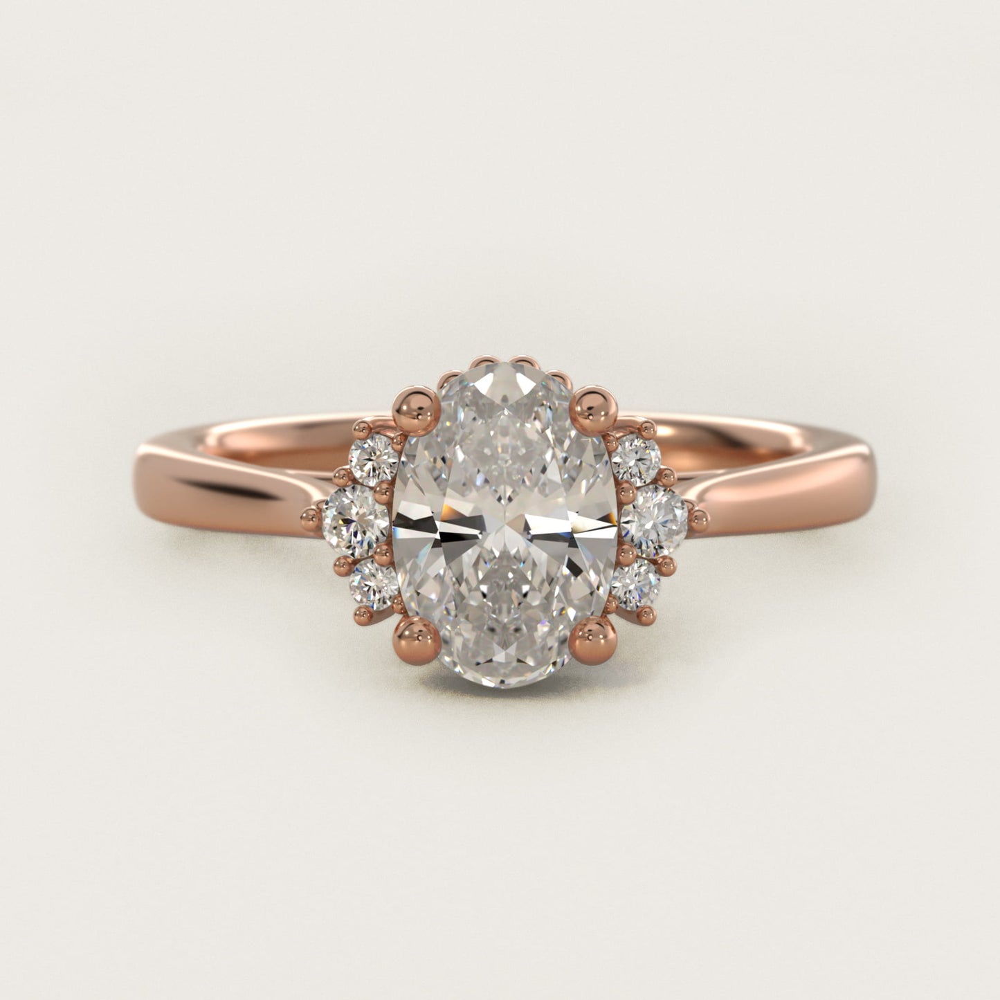 Bead Accent PavŽ Trio Side Stone Diamond Engagement Ring In 14K Rose Gold By James Allen - Oval Center