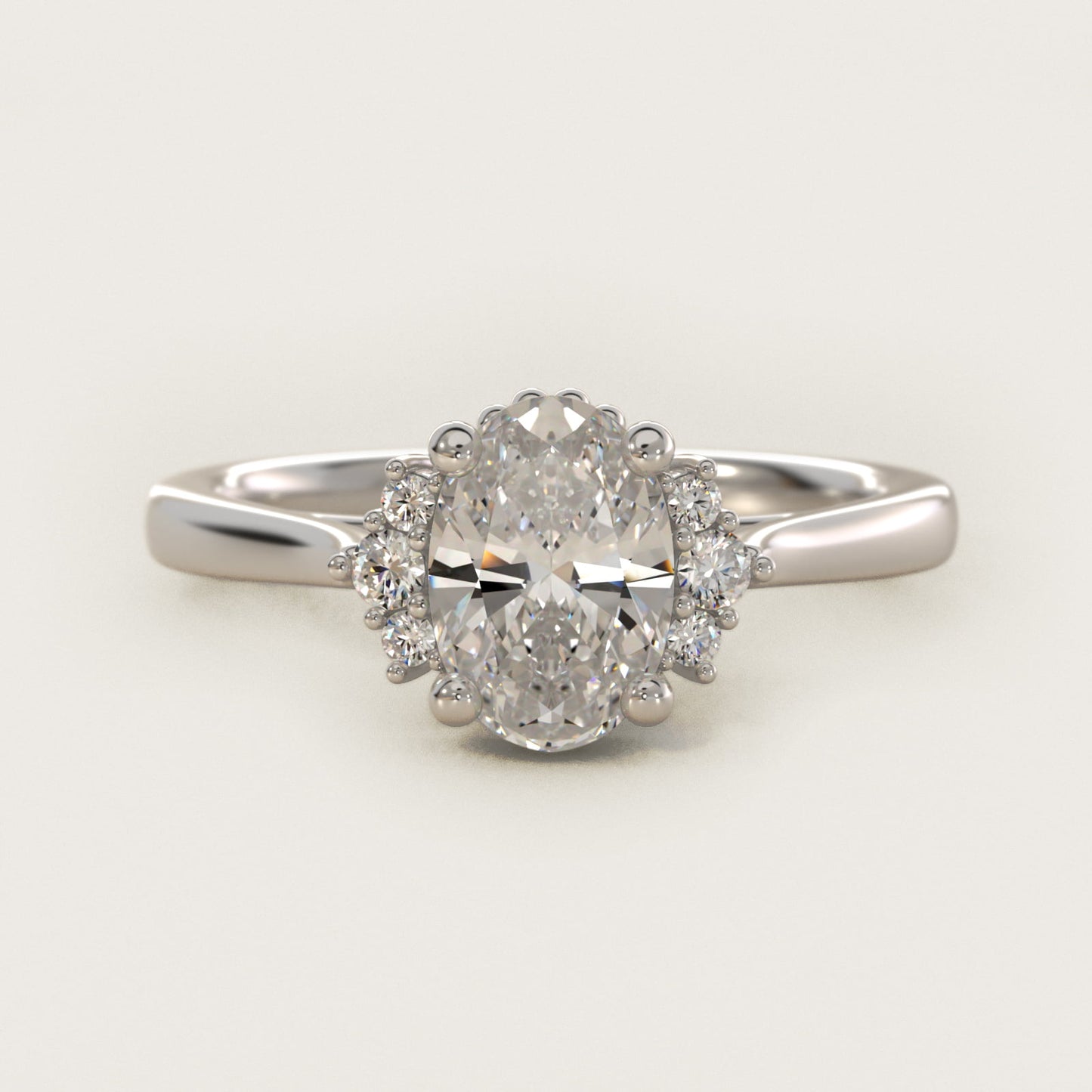 Bead Accent PavŽ Trio Side Stone Diamond Engagement Ring In 14K White Gold By James Allen - Oval Center