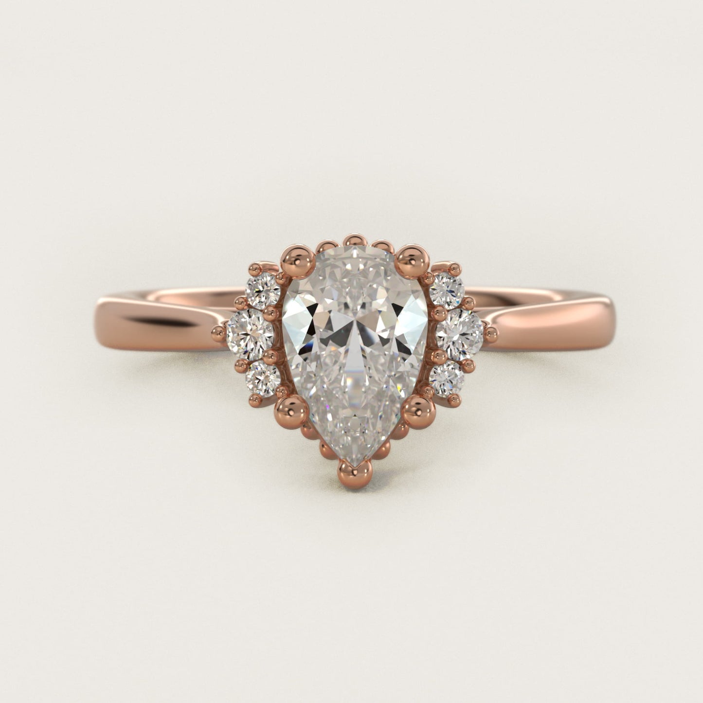 Bead Accent PavŽ Trio Side Stone Diamond Engagement Ring In 14K Rose Gold By James Allen - Pear Center