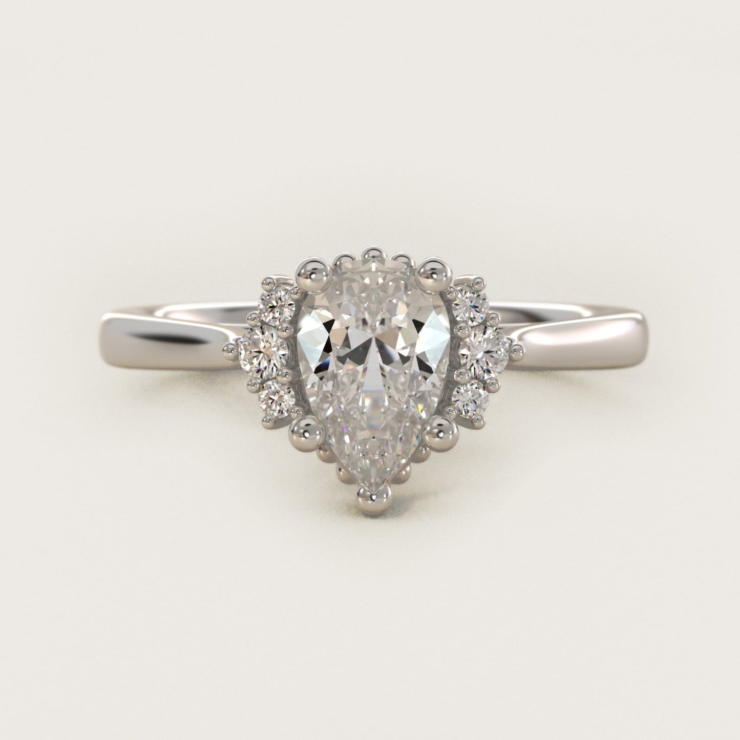 Bead Accent PavŽ Trio Side Stone Diamond Engagement Ring In 14K White Gold By James Allen - Pear Center