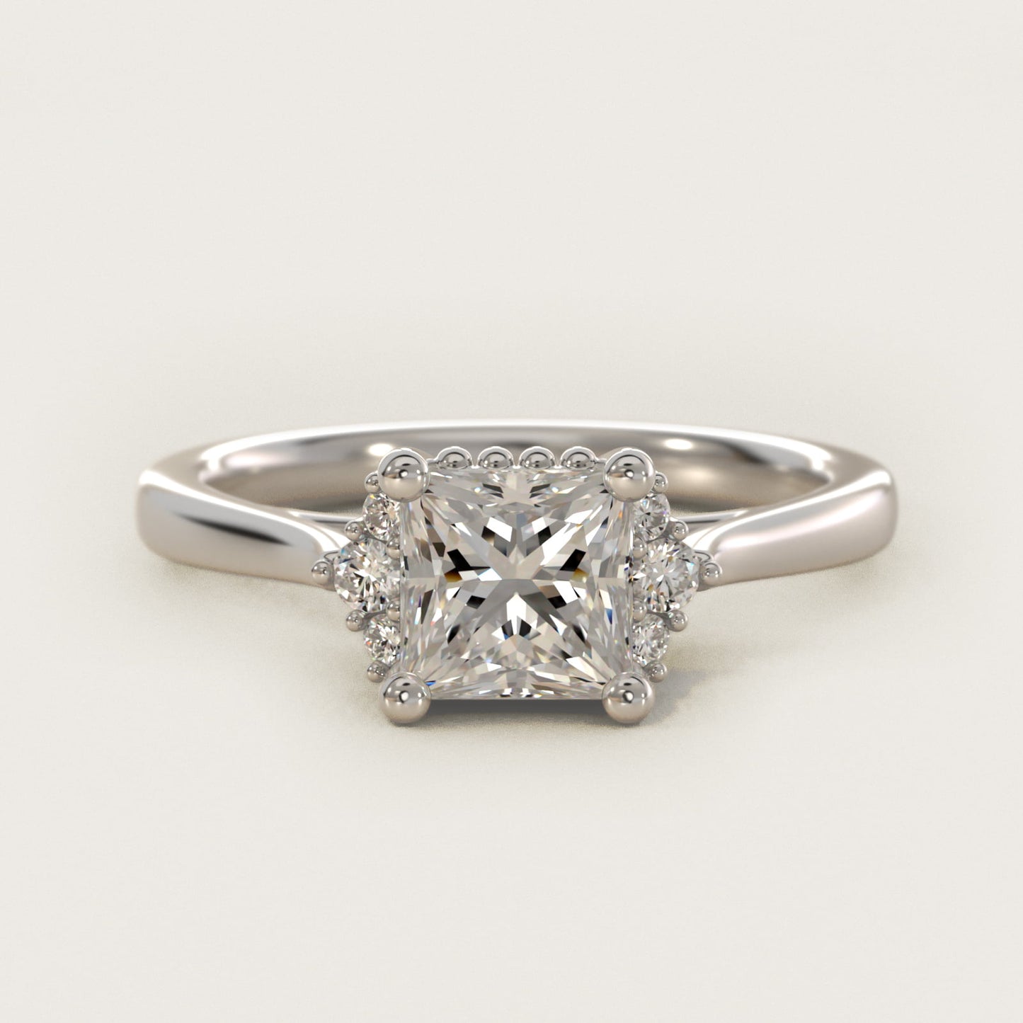 Bead Accent Pav? Trio Side Stone Diamond Engagement Ring In 18k White Gold By James Allen - Princess Center
