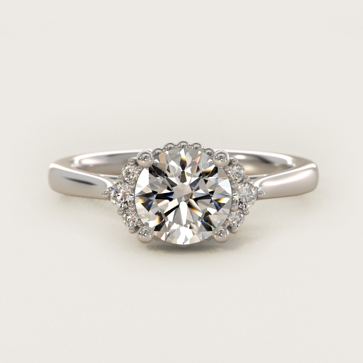 Bead Accent Pav? Trio Side Stone Diamond Engagement Ring In Platinum By James Allen - Round Center