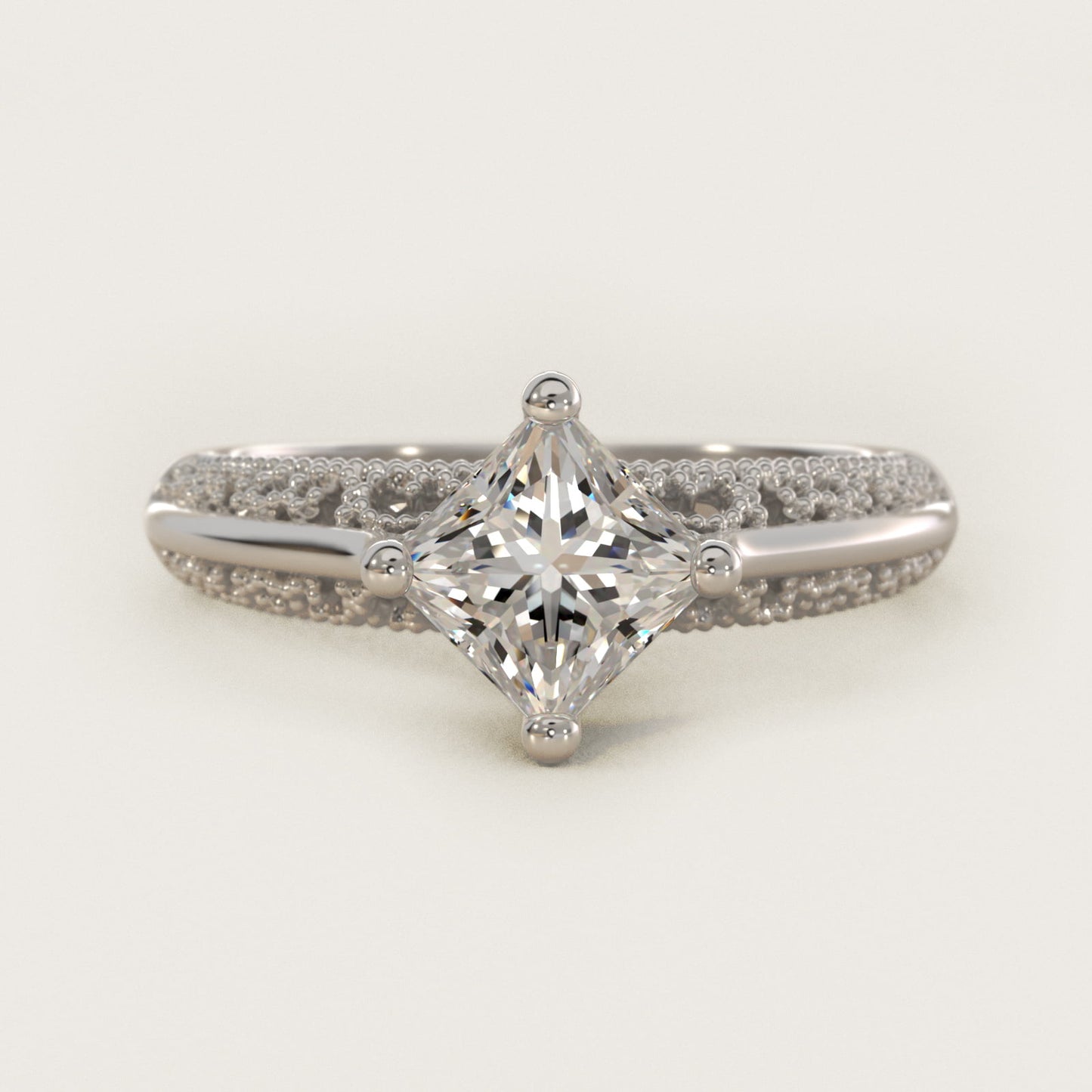 Beaded Filigree Cathedral Kite-Set Vintage-Style Engagement Ring In Platinum By James Allen - Princess Center