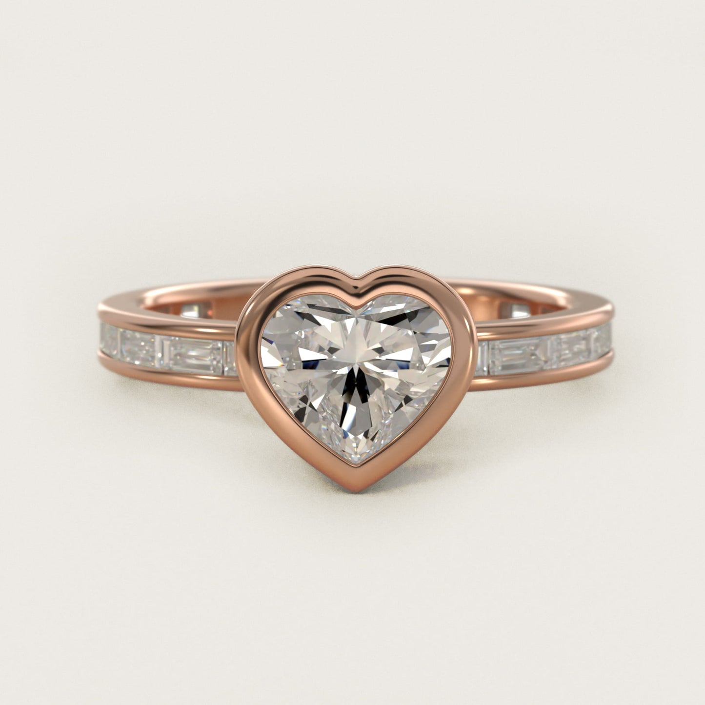 Bezel Engagement Ring with Channel Set Diamond Accent in 14K Rose Gold - Heart Center