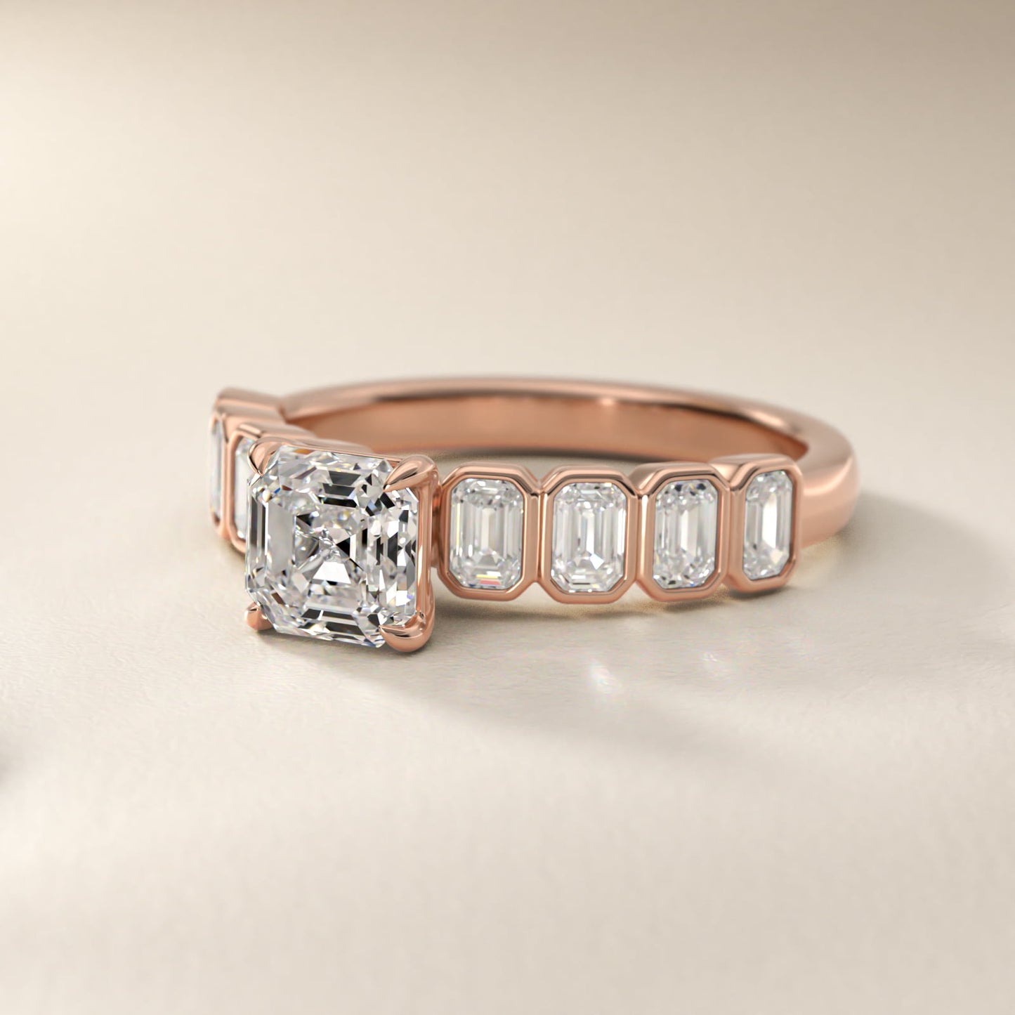 Bezel Set Emerald Cut Side Stone Diamond Engagement Ring In 14K Rose Gold By James Allen - Asscher Center