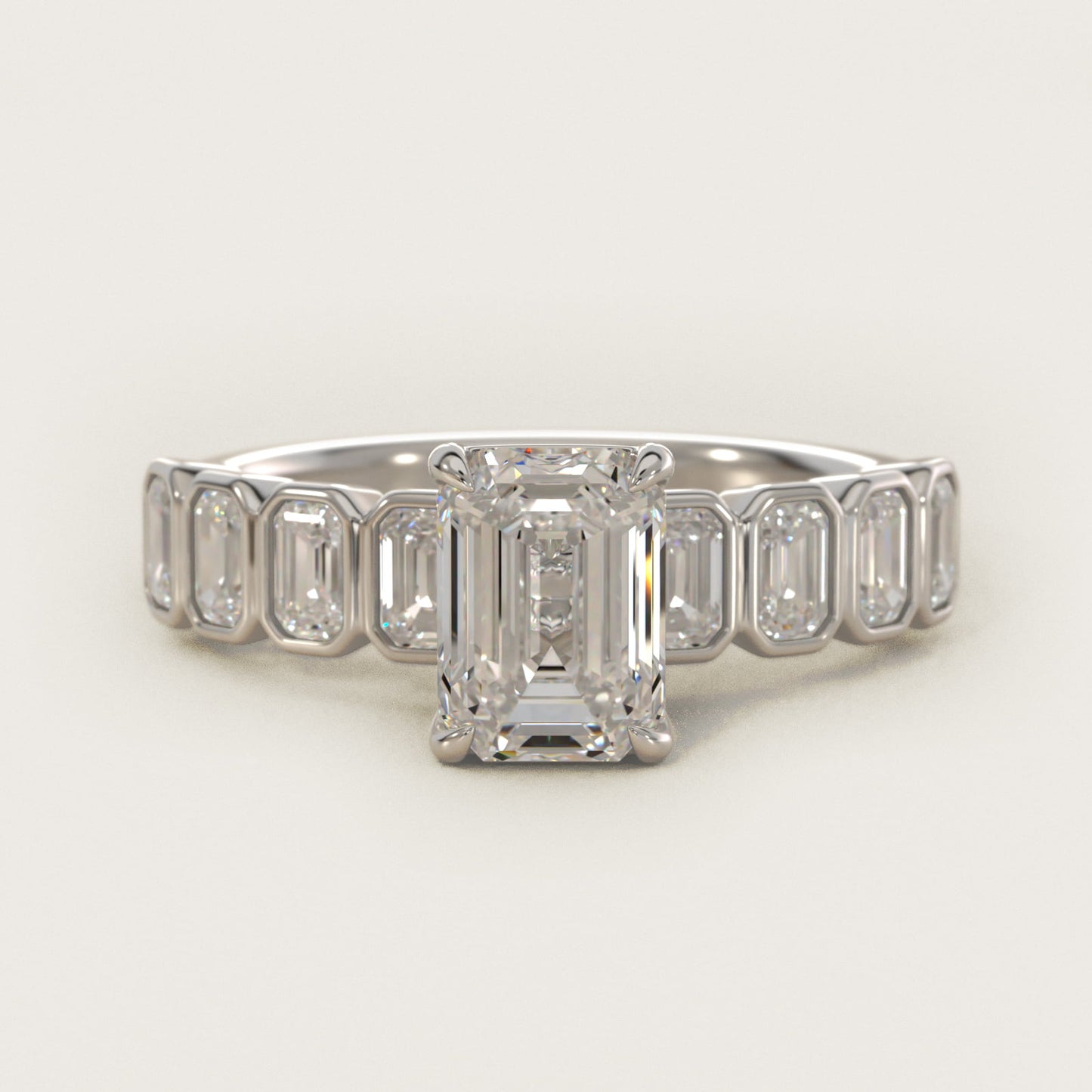 Bezel Set Emerald Cut Side Stone Diamond Engagement Ring In 14K White Gold By James Allen - Emerald Center