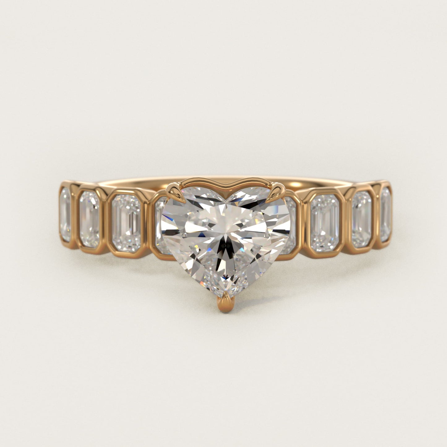 Bezel Set Emerald Cut Side Stone Diamond Engagement Ring In 14K Yellow Gold By James Allen - Heart Center