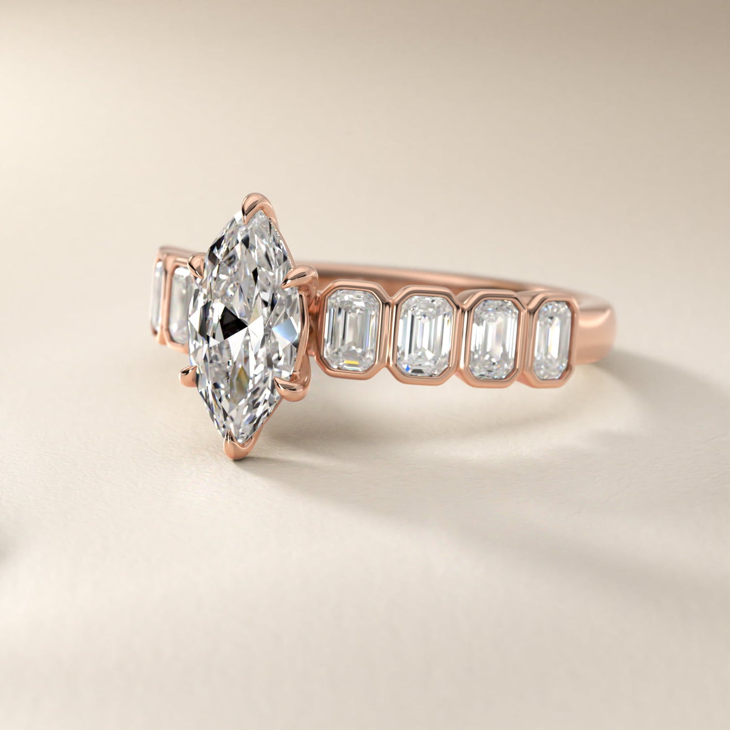 Bezel Set Emerald Cut Side Stone Diamond Engagement Ring In 14K Rose Gold By James Allen - Marquise Center
