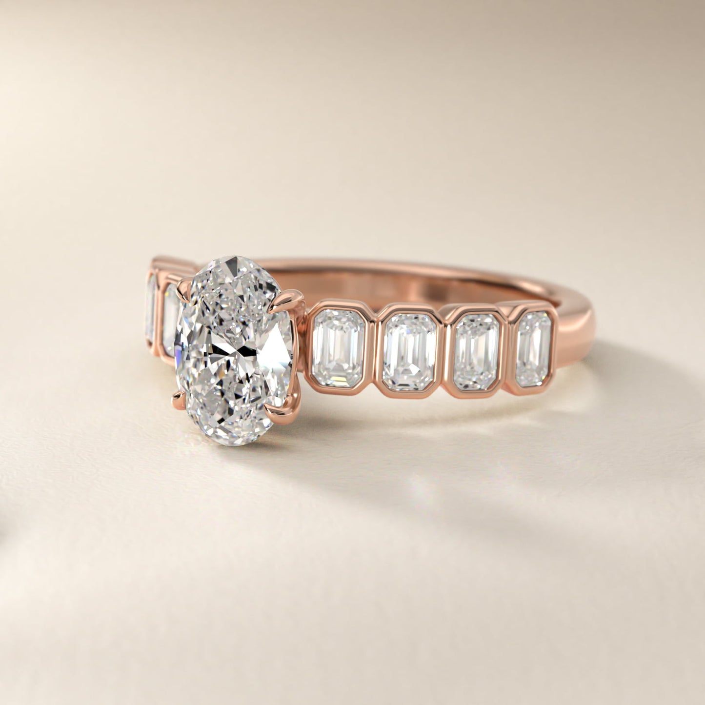 Bezel Set Emerald Cut Side Stone Diamond Engagement Ring In 14K Rose Gold By James Allen - Oval Center