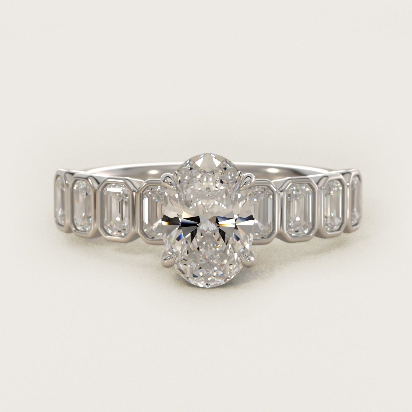 Bezel Set Emerald Cut Side Stone Diamond Engagement Ring In Platinum By James Allen - Oval Center