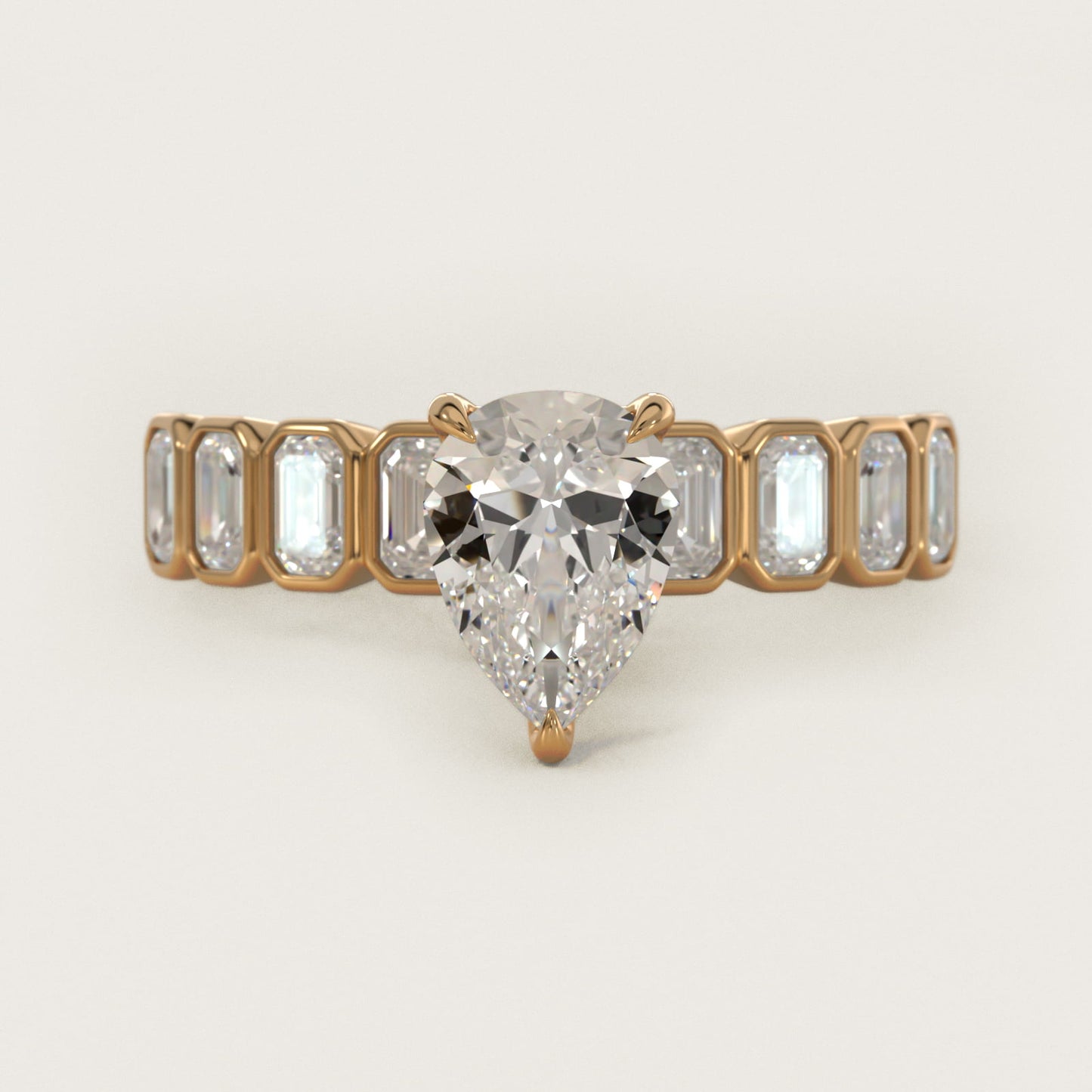 Bezel Set Emerald Cut Side Stone Diamond Engagement Ring In 14K Yellow Gold By James Allen - Pear Center