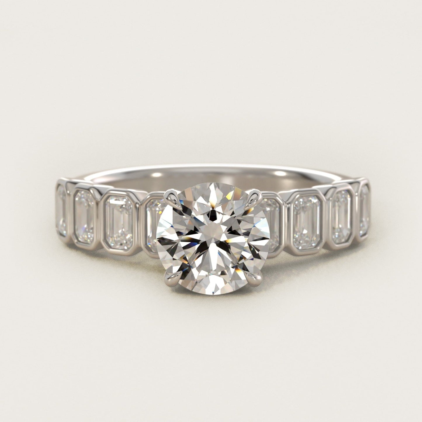 Bezel Set Emerald Cut Side Stone Diamond Engagement Ring In 18k White Gold By James Allen - Round Center
