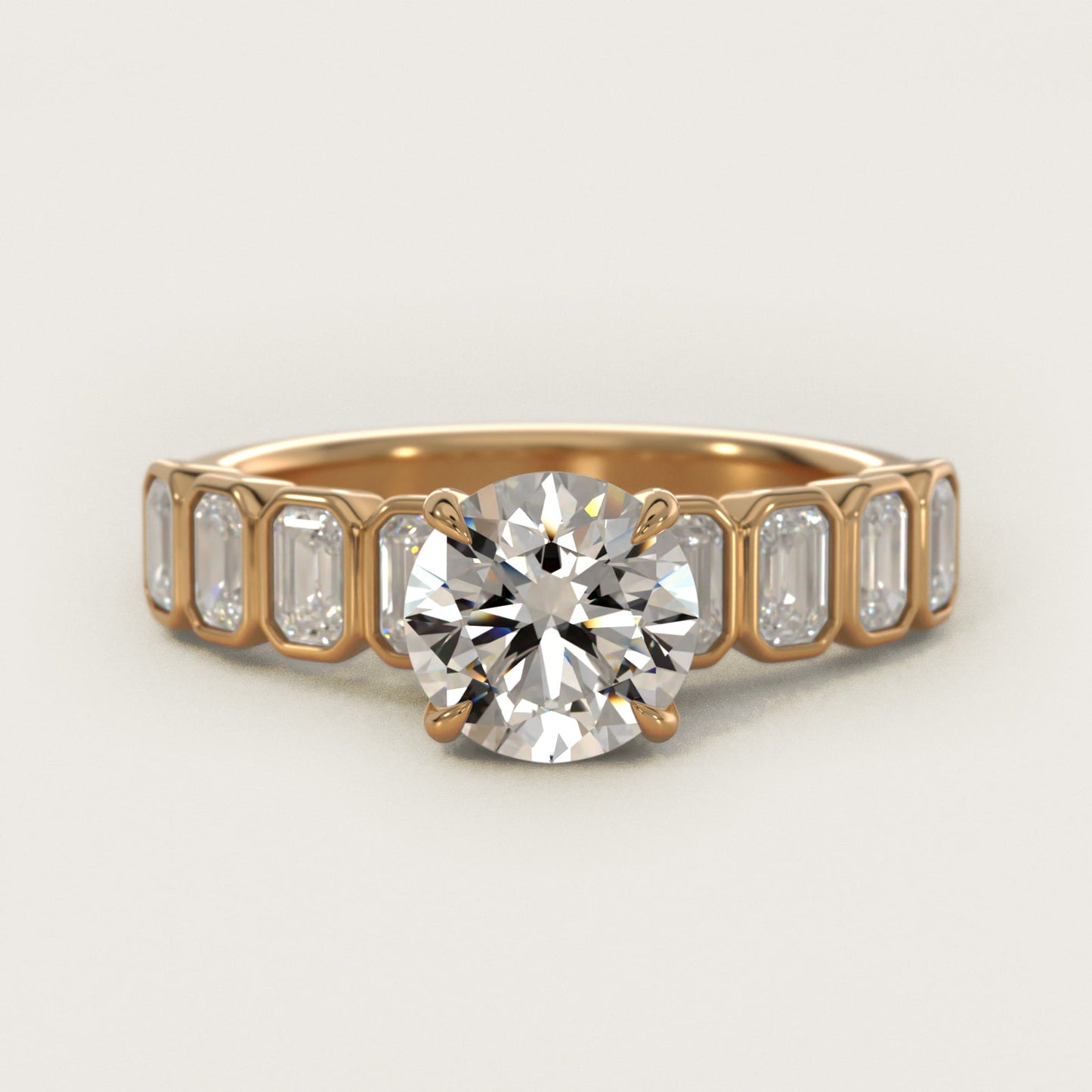 Bezel Set Emerald Cut Side Stone Diamond Engagement Ring In 14K Yellow Gold By James Allen - Round Center