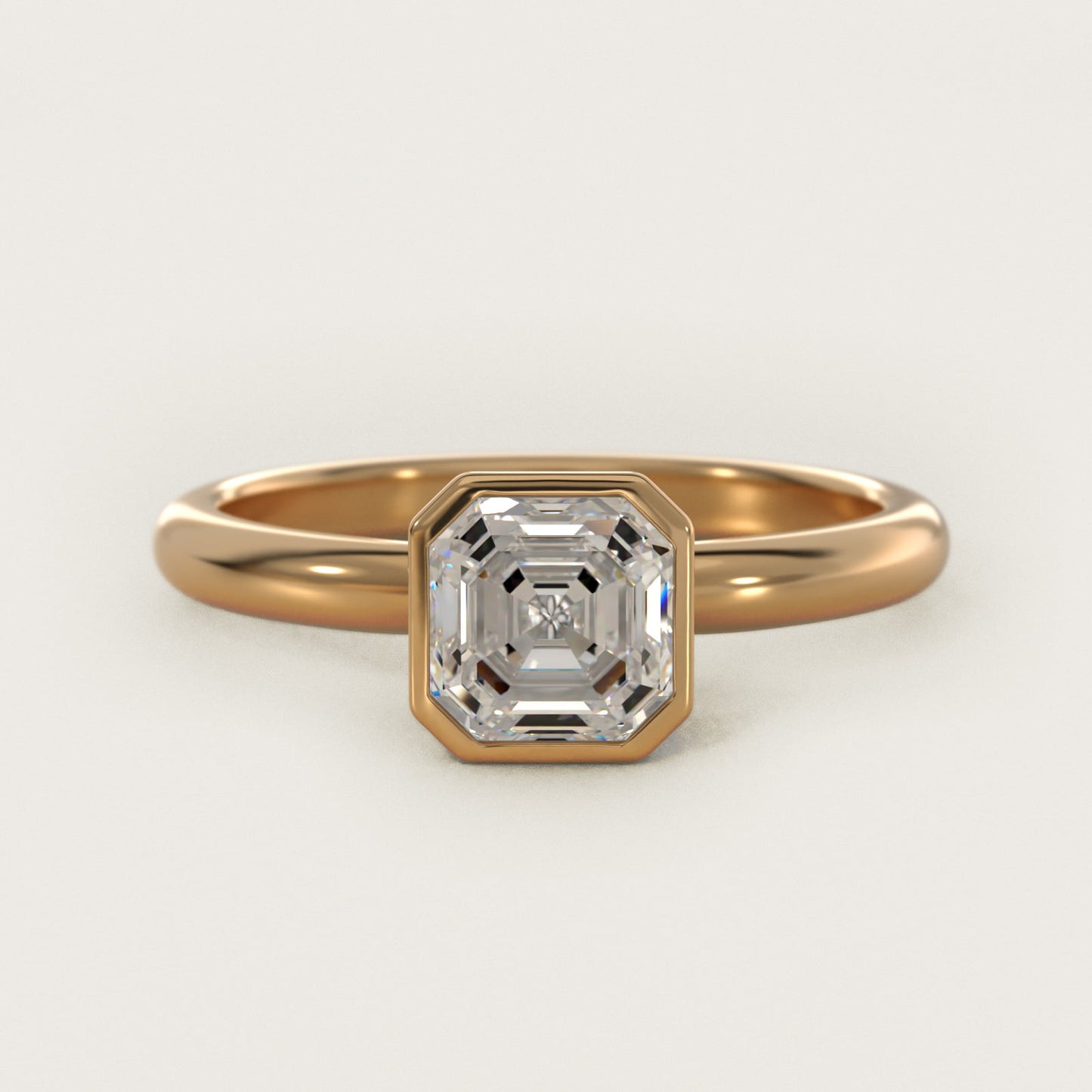 Bezel Solitaire Engagement Ring in 14K Yellow Gold - Asscher Center