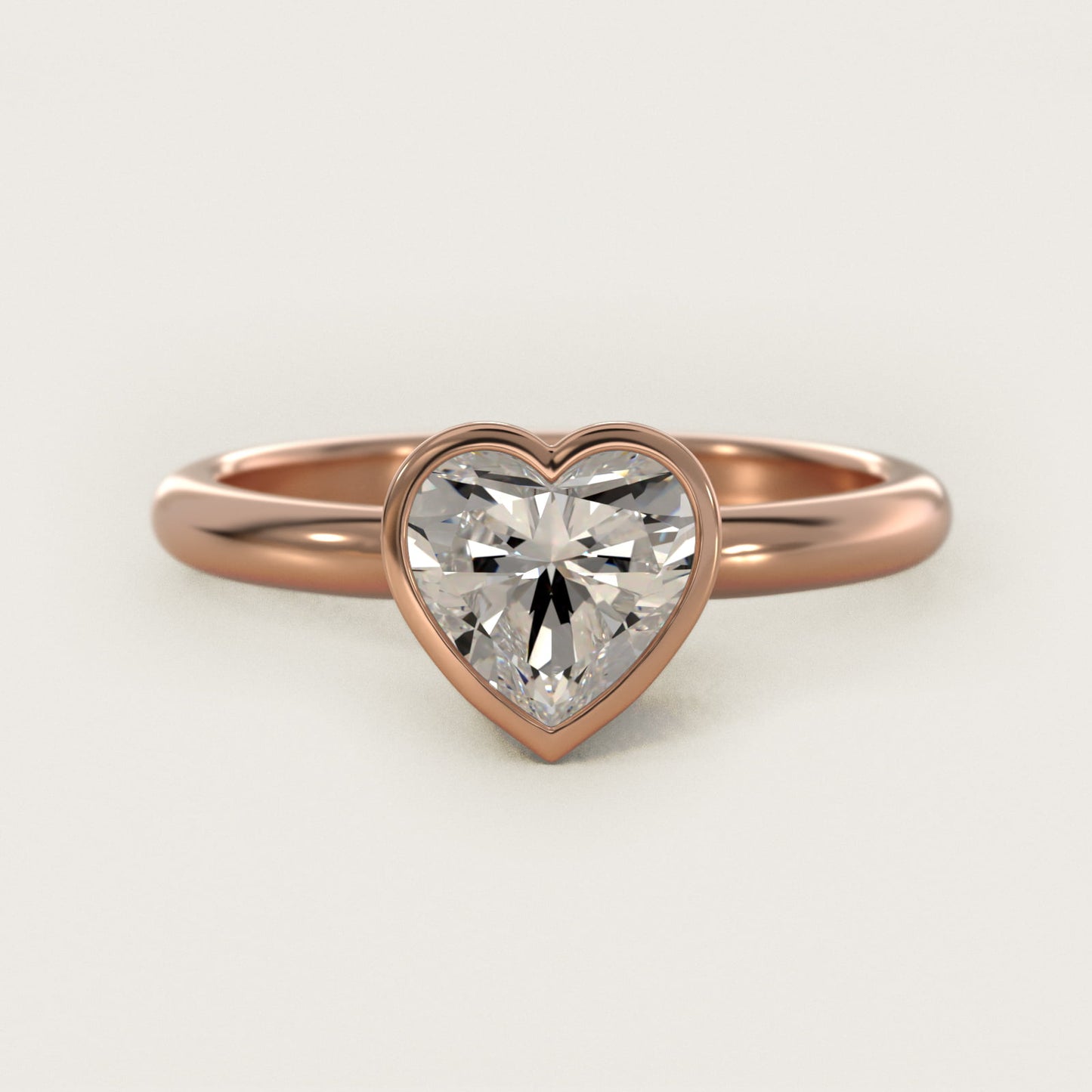 Bezel Solitaire Engagement Ring in 18k Rose Gold - Heart Center