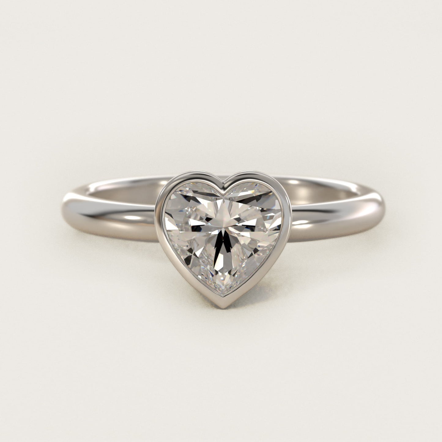 Bezel Solitaire Engagement Ring in 18k White Gold - Heart Center