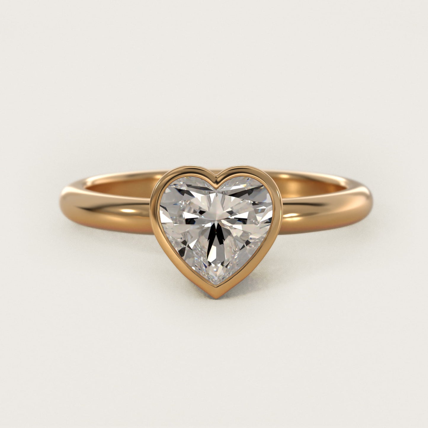 Bezel Solitaire Engagement Ring in 18k Yellow Gold - Heart Center