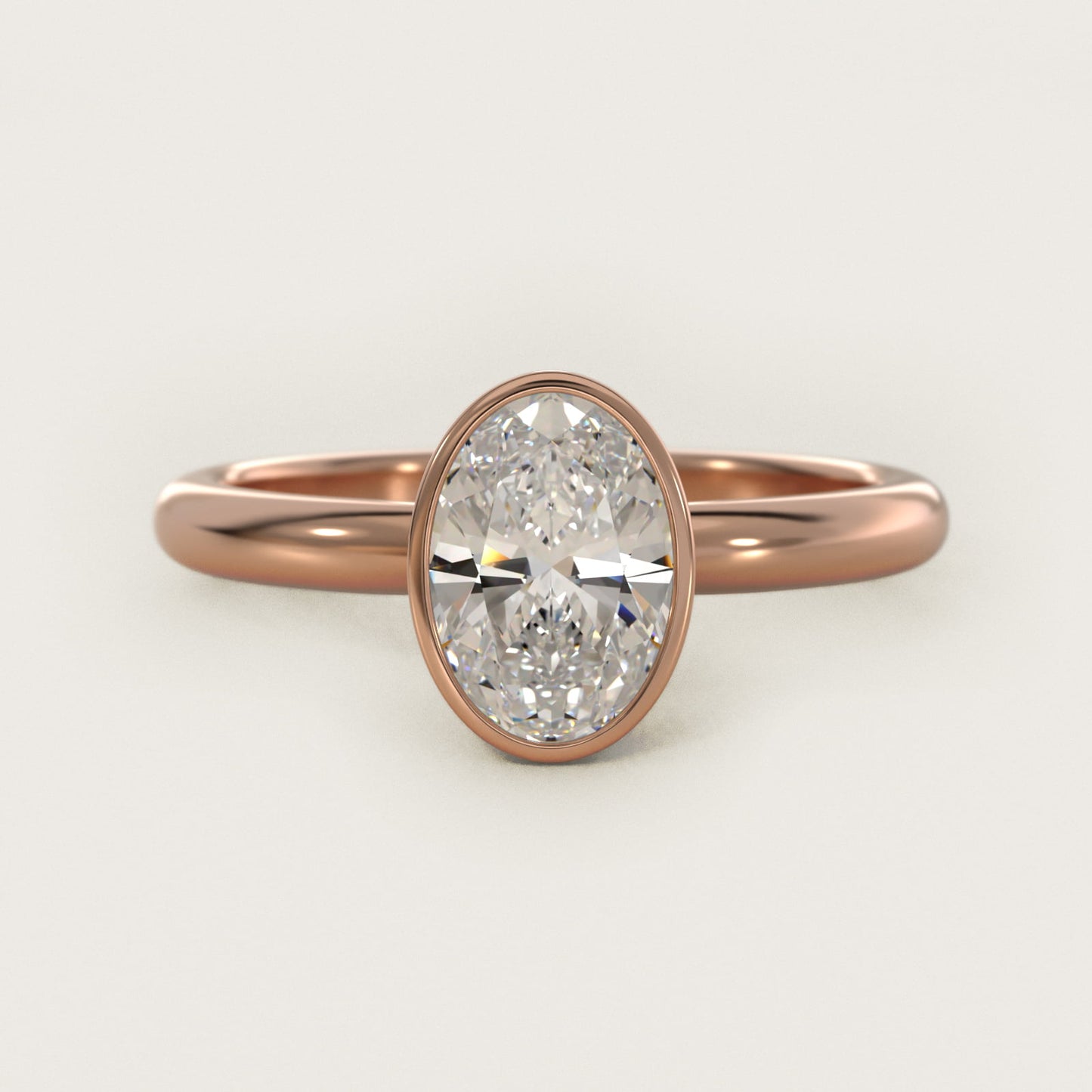 Bezel Solitaire Engagement Ring in 14K Rose Gold - Oval Center
