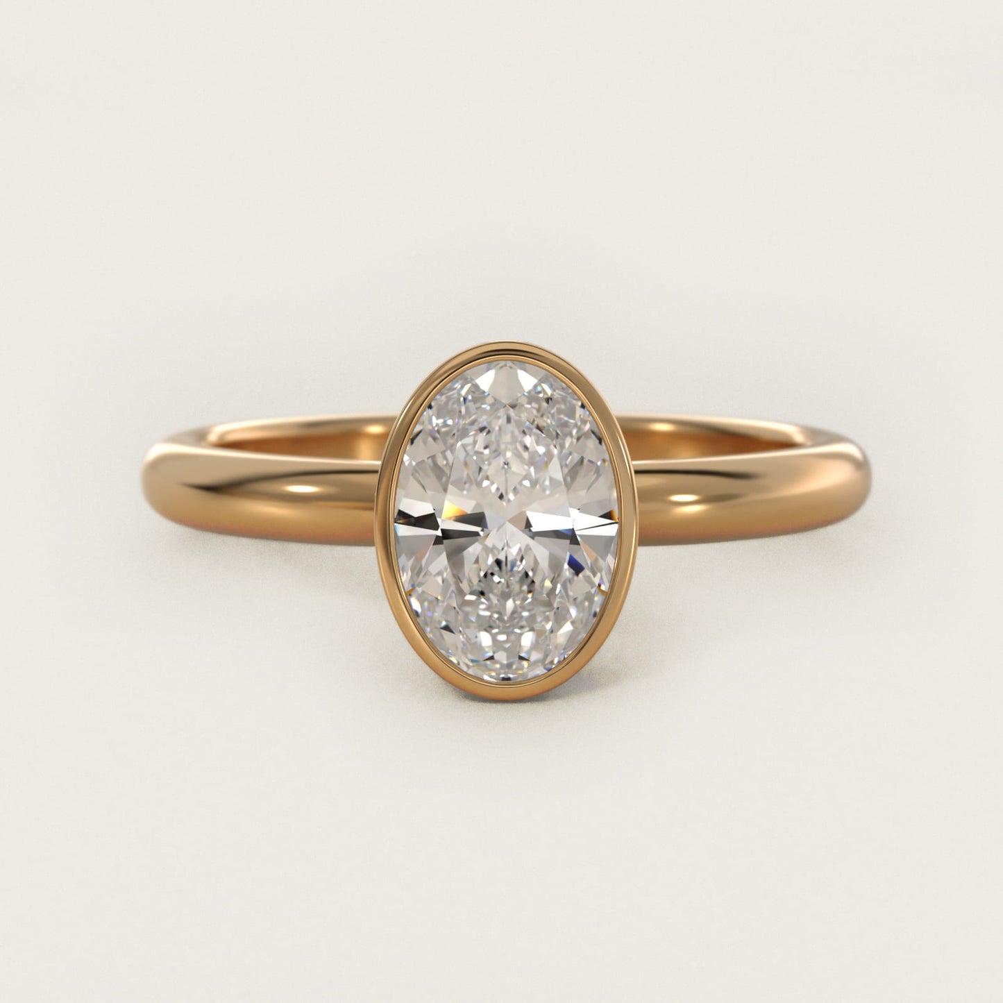 Bezel Solitaire Engagement Ring in 14K Yellow Gold - Oval Center