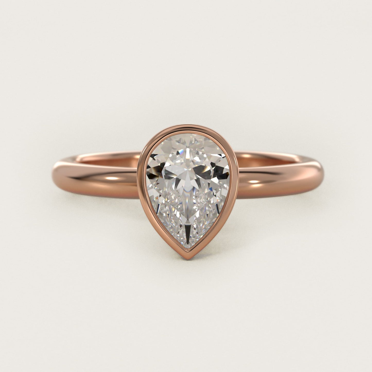Bezel Solitaire Engagement Ring in 18k Rose Gold - Pear Center