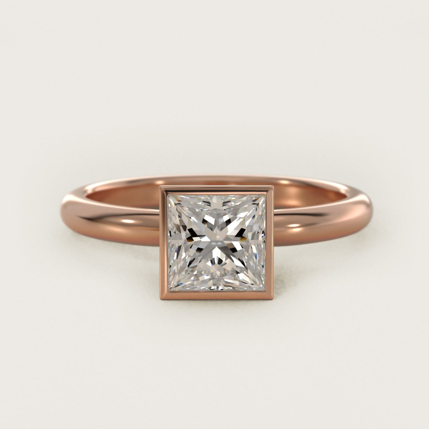 Bezel Solitaire Engagement Ring in 18k Rose Gold - Princess Center