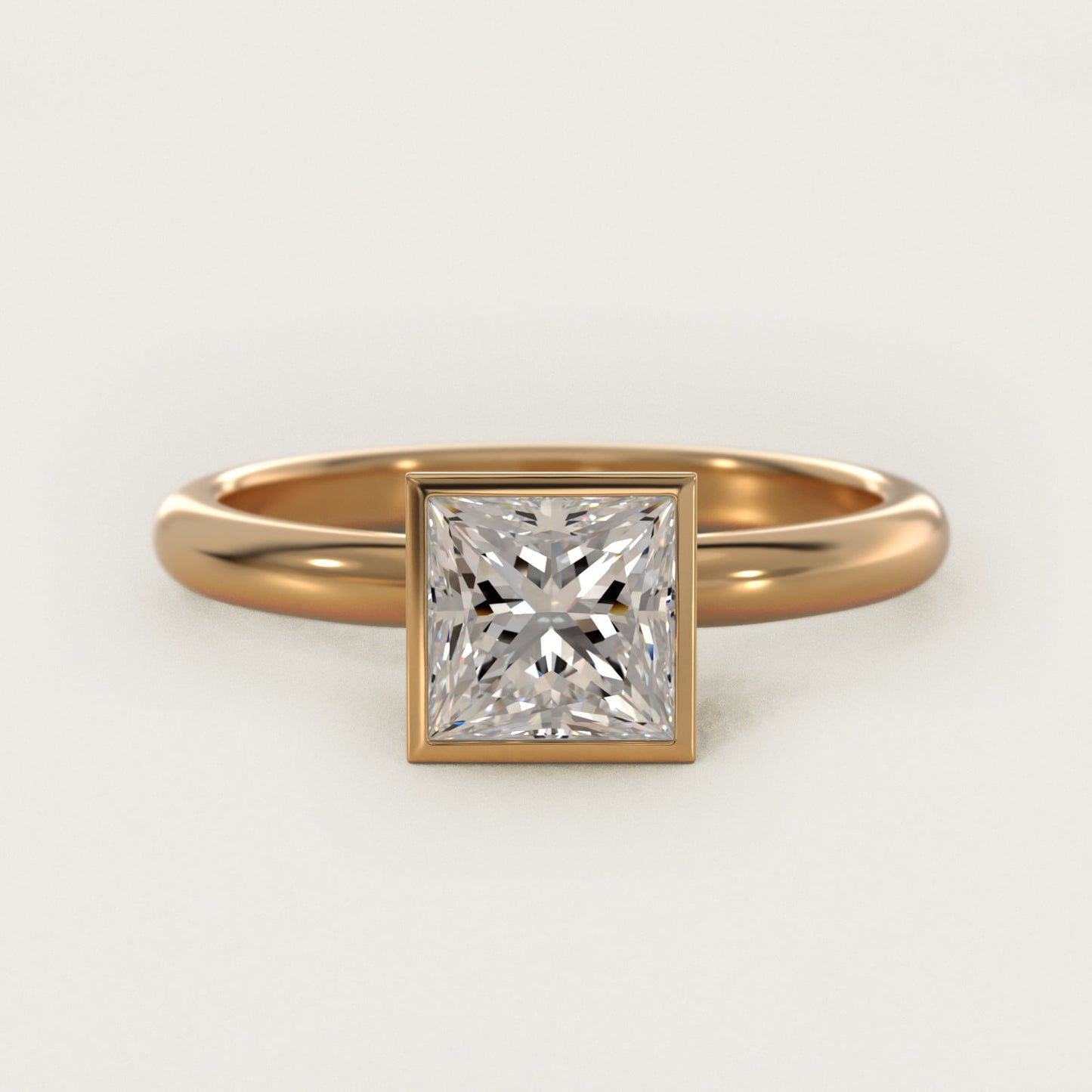 Bezel Solitaire Engagement Ring in 14K Yellow Gold - Princess Center