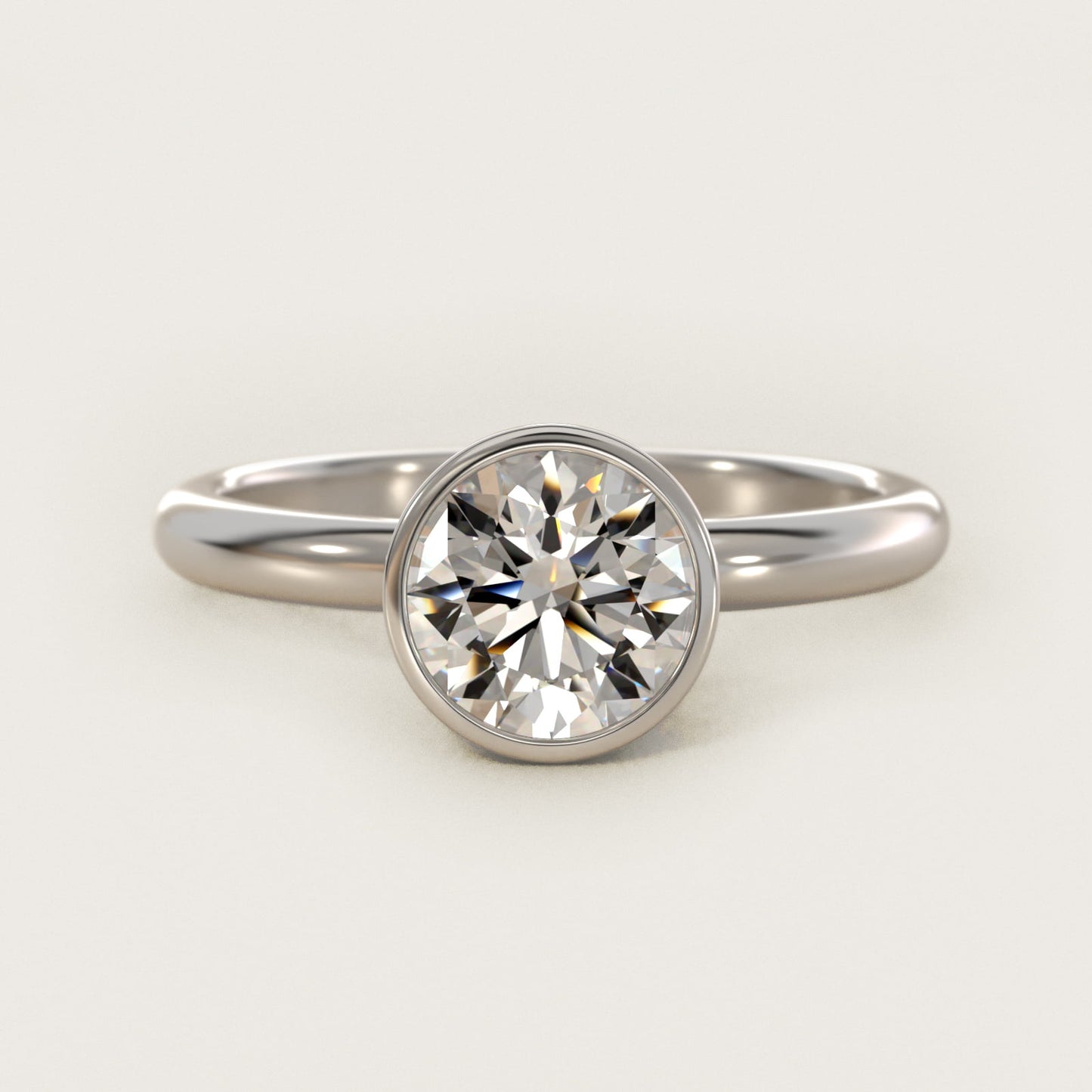 Bezel Solitaire Engagement Ring in 14K White Gold - Round Center