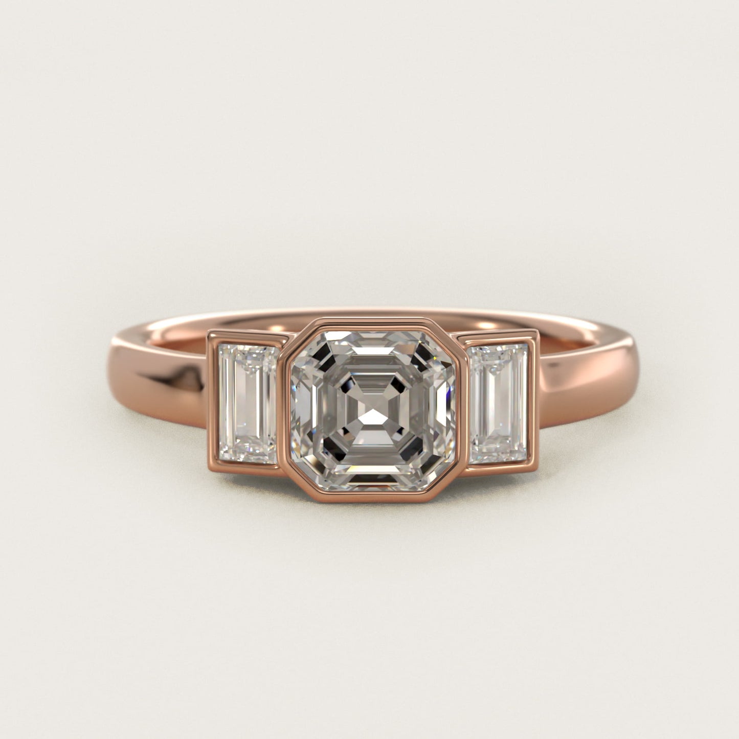 Bezel Straight Baguette Cut Diamond Three Stone Engagement Ring In 18k Rose Gold By James Allen - Asscher Center