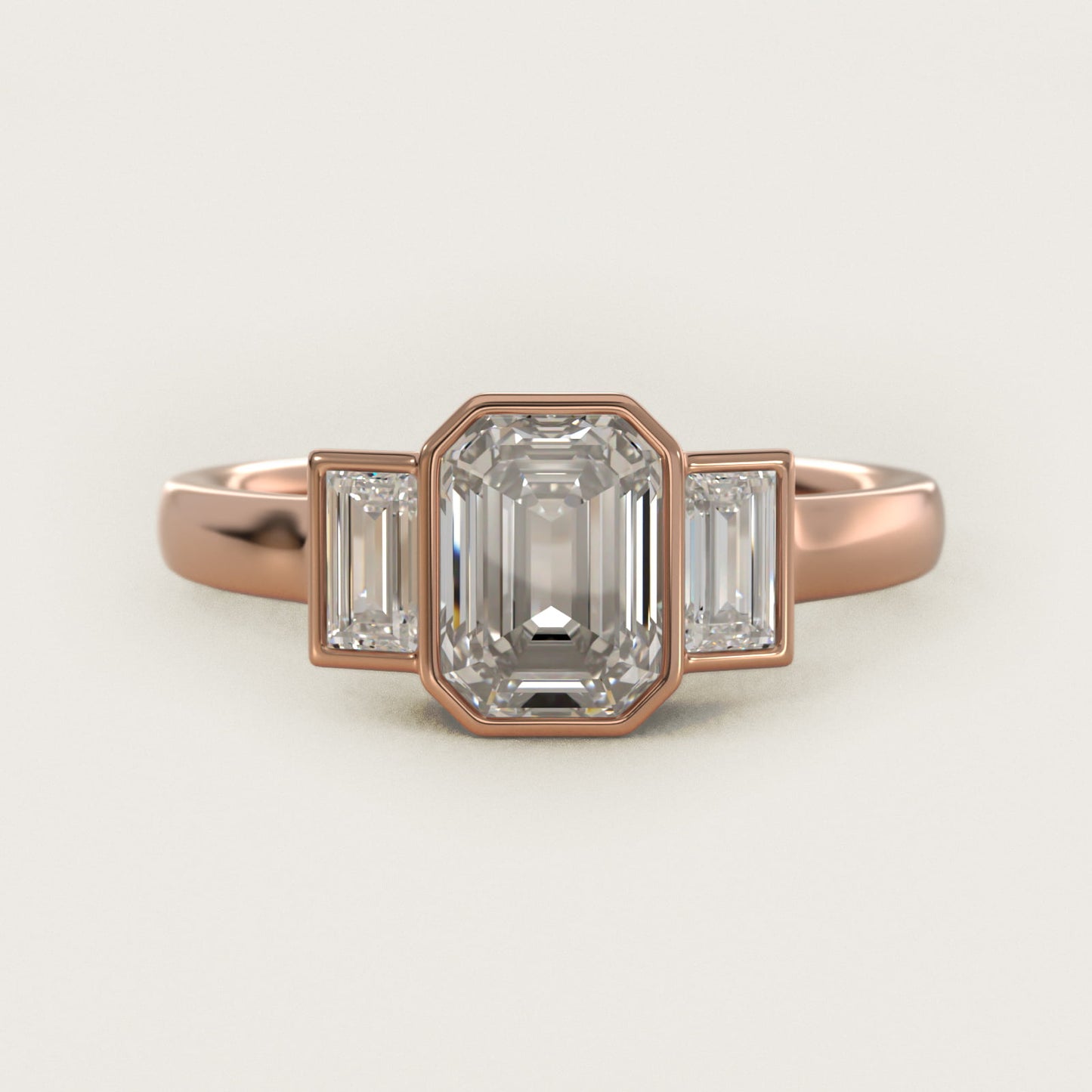 Bezel Straight Baguette Cut Diamond Three Stone Engagement Ring In 14K Rose Gold By James Allen - Emerald Center