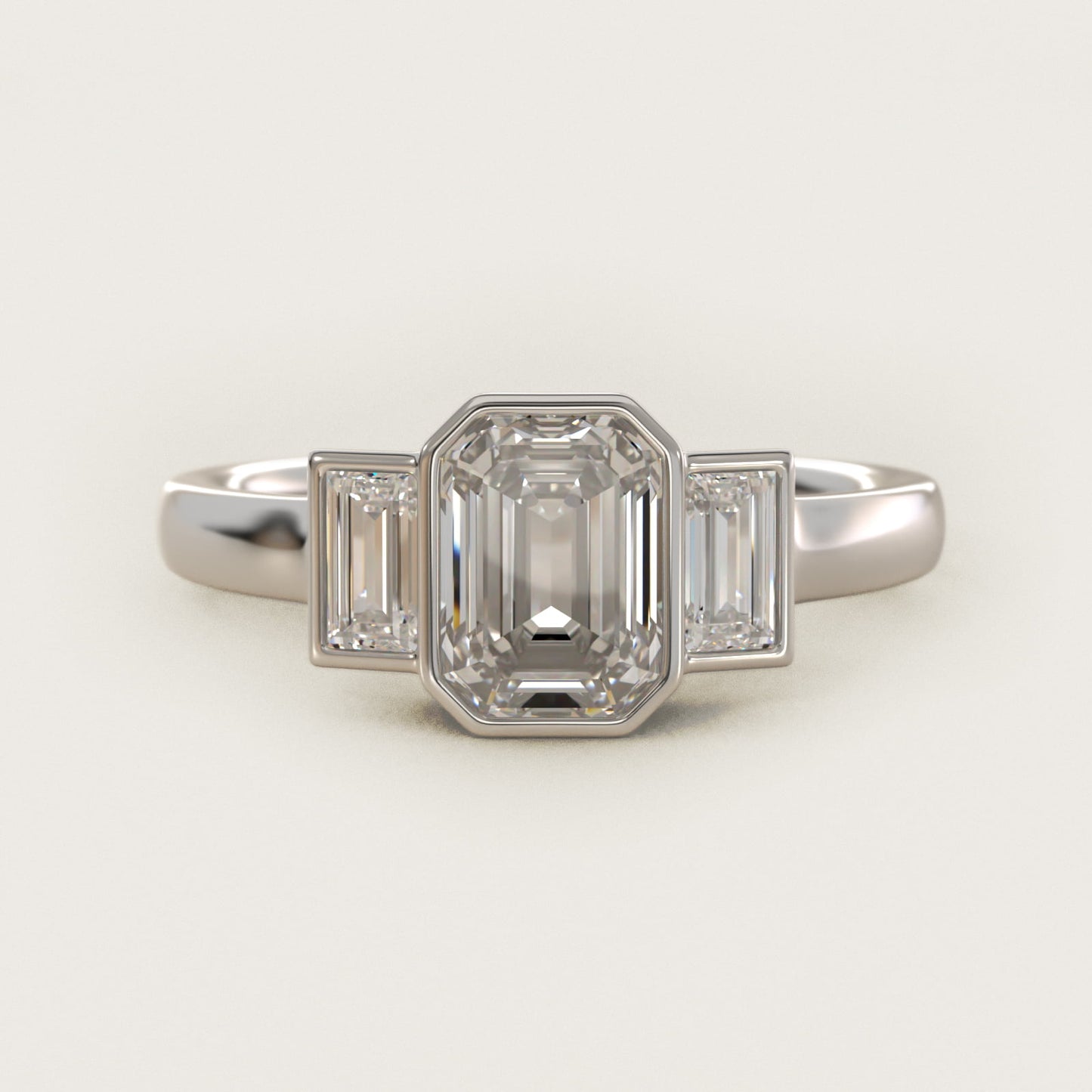 Bezel Straight Baguette Cut Diamond Three Stone Engagement Ring In Platinum By James Allen - Emerald Center