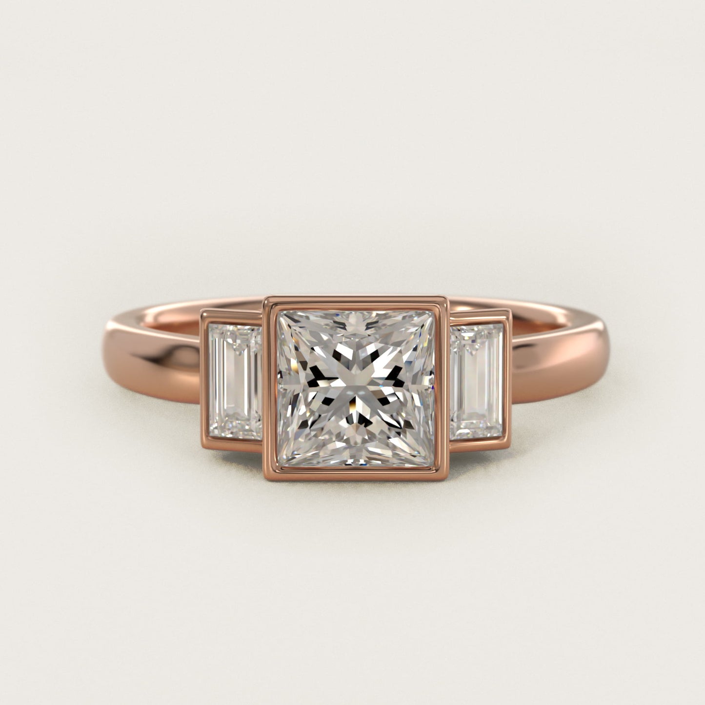 Bezel Straight Baguette Cut Diamond Three Stone Engagement Ring In 18k Rose Gold By James Allen - Princess Center
