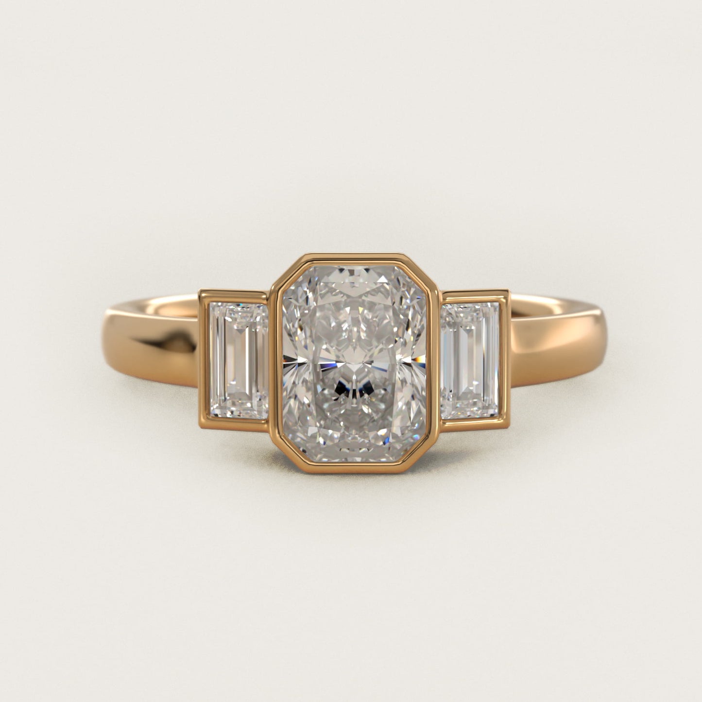 Bezel Straight Baguette Cut Diamond Three Stone Engagement Ring In 14K Yellow Gold By James Allen - Radiant Center