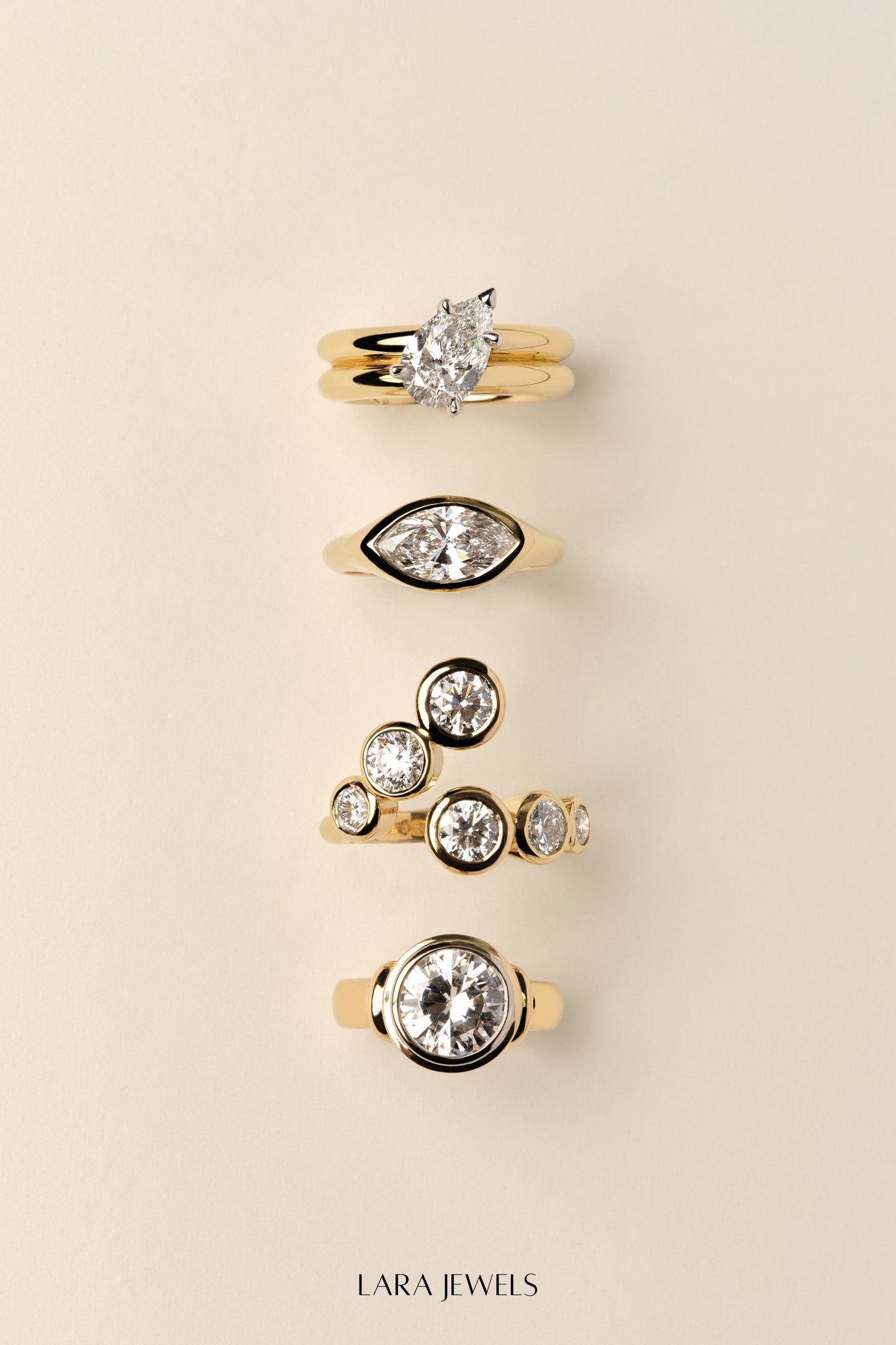 Round Diamond Double Frame Ring 18K Yellow Gold - Detail