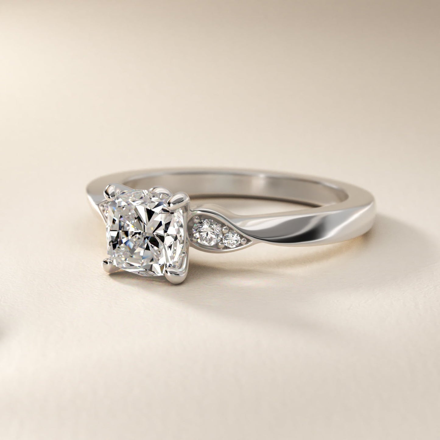 Blossoming Vine Side Stone Diamond Engagement Ring In Platinum By James Allen - Cushion Center