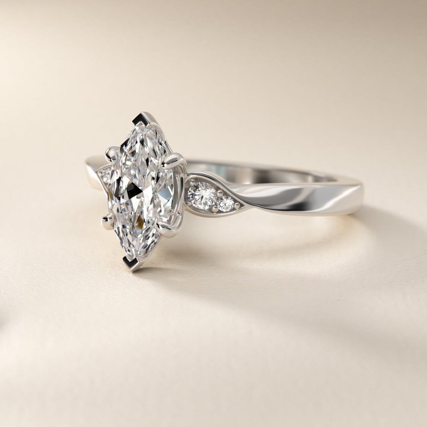 Blossoming Vine Side Stone Diamond Engagement Ring In Platinum By James Allen - Marquise Center
