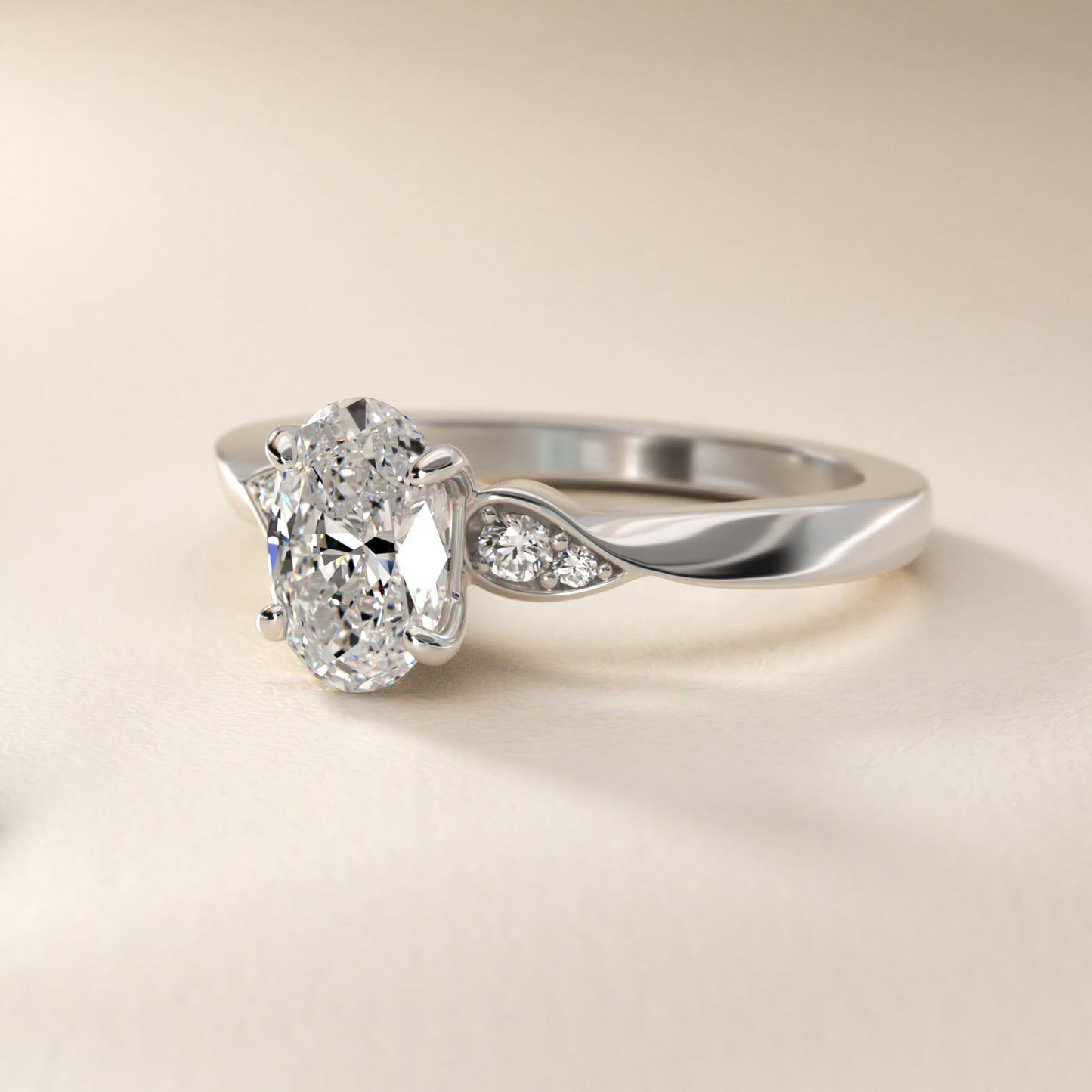 Blossoming Vine Side Stone Diamond Engagement Ring In Platinum By James Allen - Oval Center