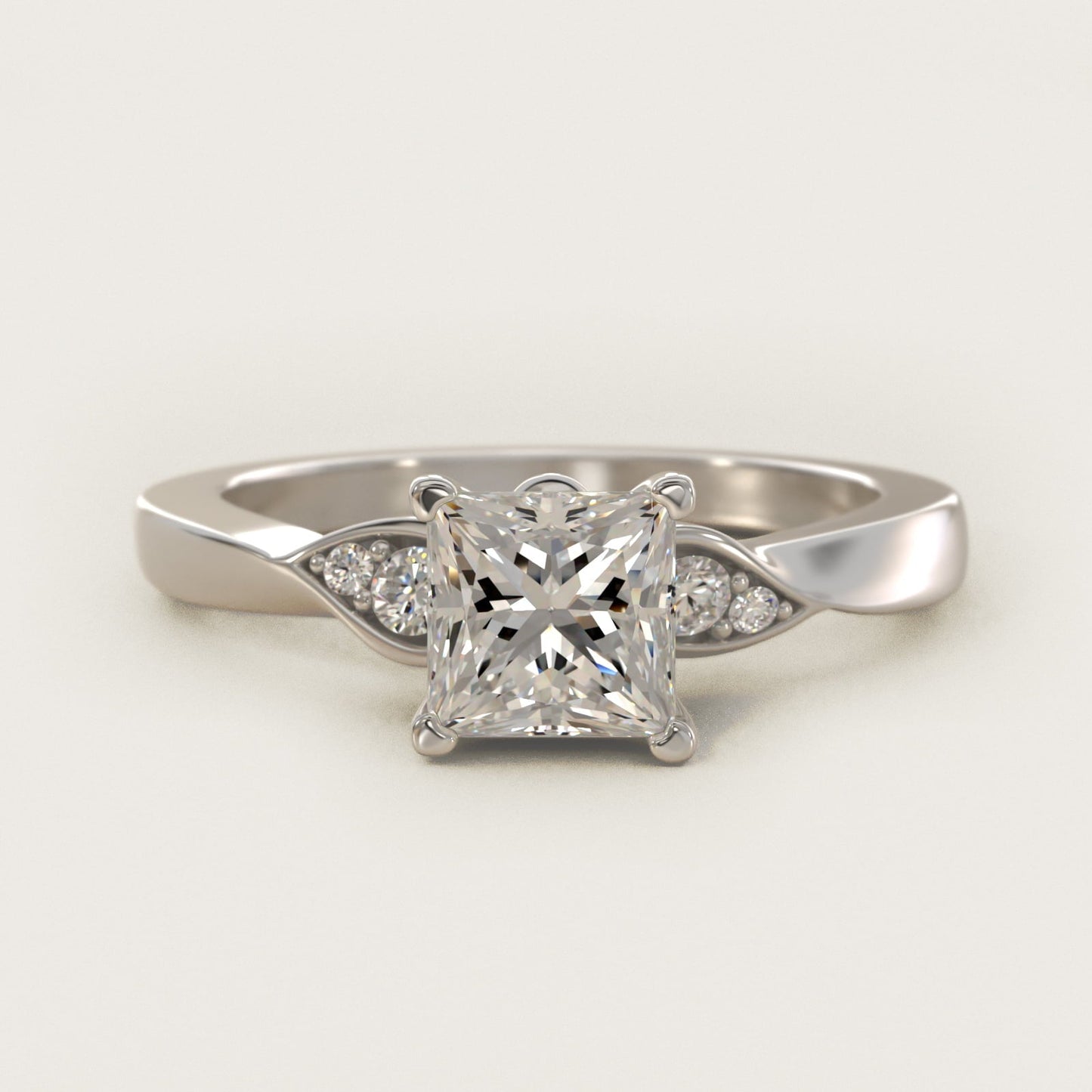 Blossoming Vine Side Stone Diamond Engagement Ring In 18k White Gold By James Allen - Princess Center