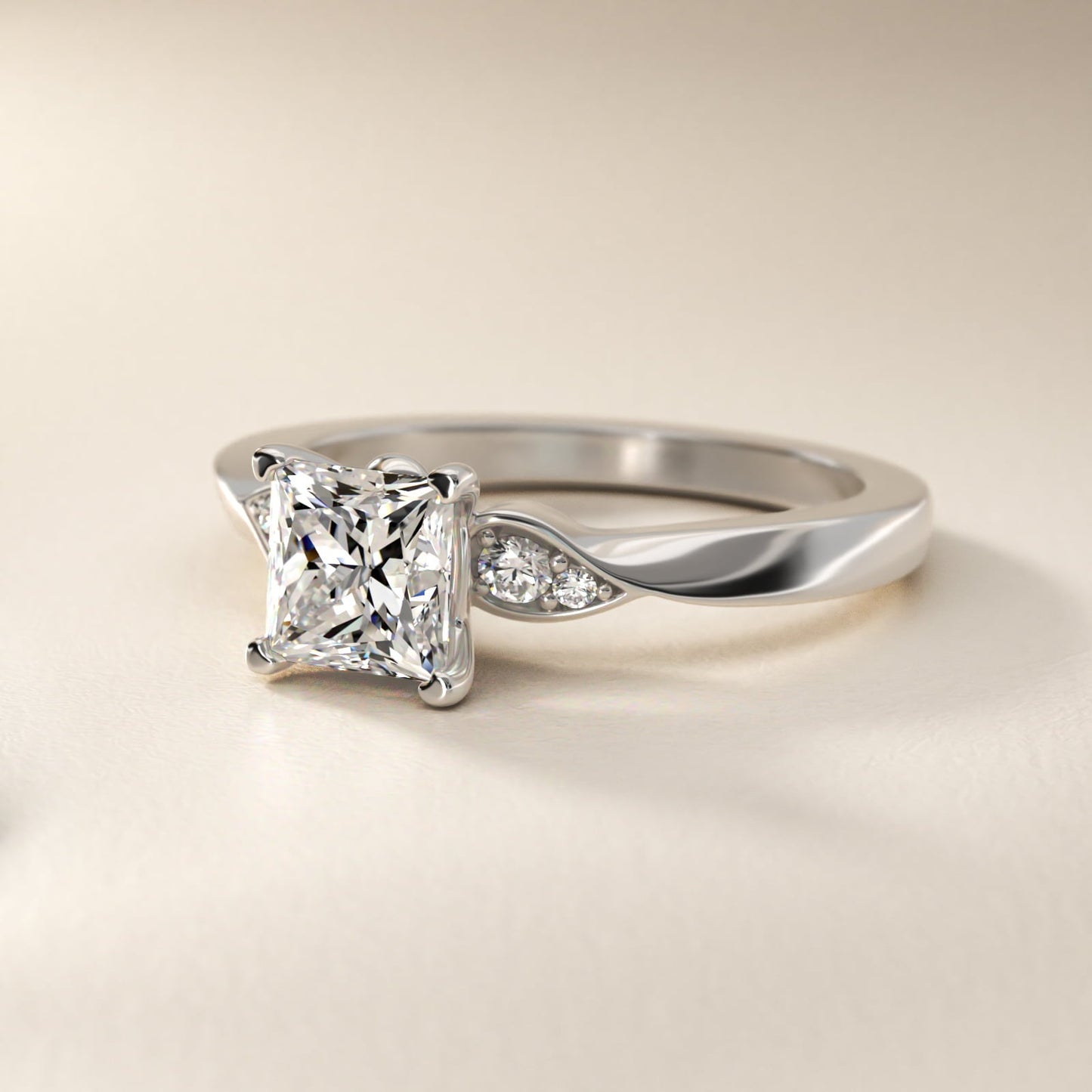 Blossoming Vine Side Stone Diamond Engagement Ring In Platinum By James Allen - Princess Center