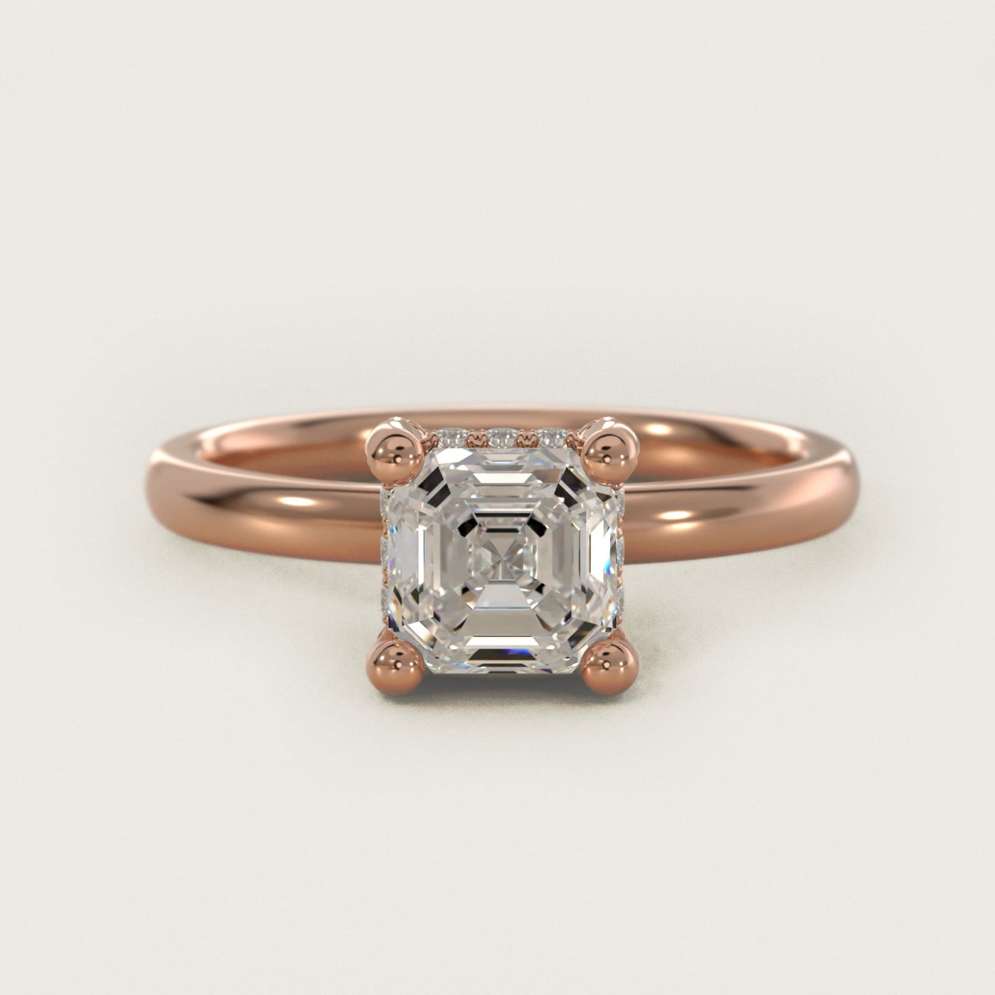 Blue Nile Studio French PavŽ Diamond Crown Solitaire Engagement Ring in 14k Rose Gold (1/6 ct. tw.) - Asscher Center